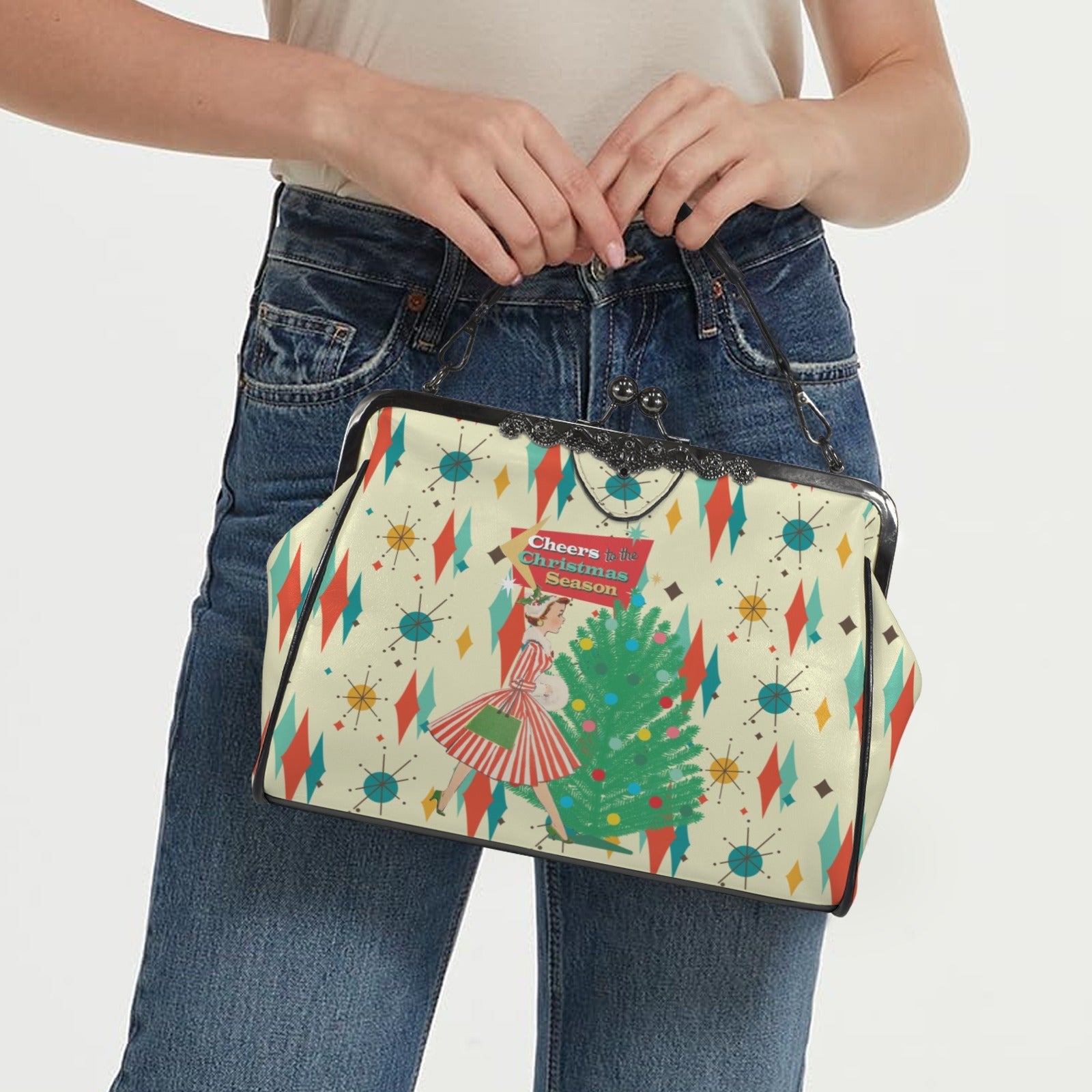 Kate McEnroe New York Retro Christmas Mid Century Franciscan Starburst Kisslock PurseCrossbody BagsD3266993