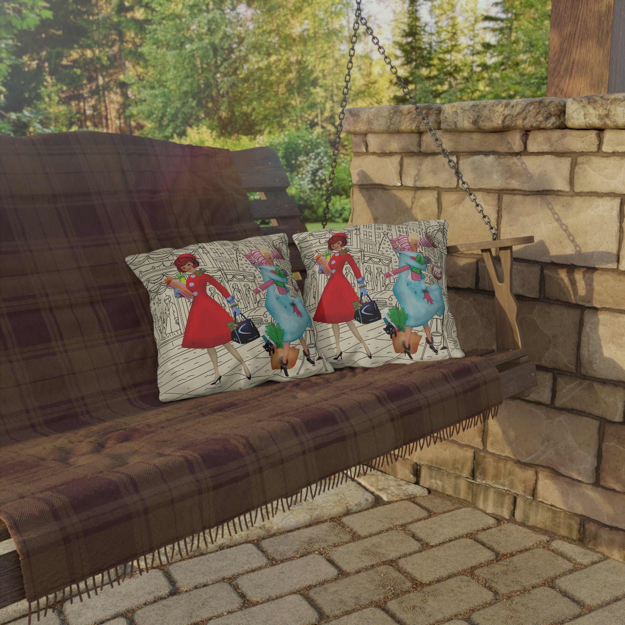 Kate McEnroe New York Retro Christmas Outdoor Pillow Mid Century Cityscape Holiday DecorOutdoor Throw Pillows17872849802040023337