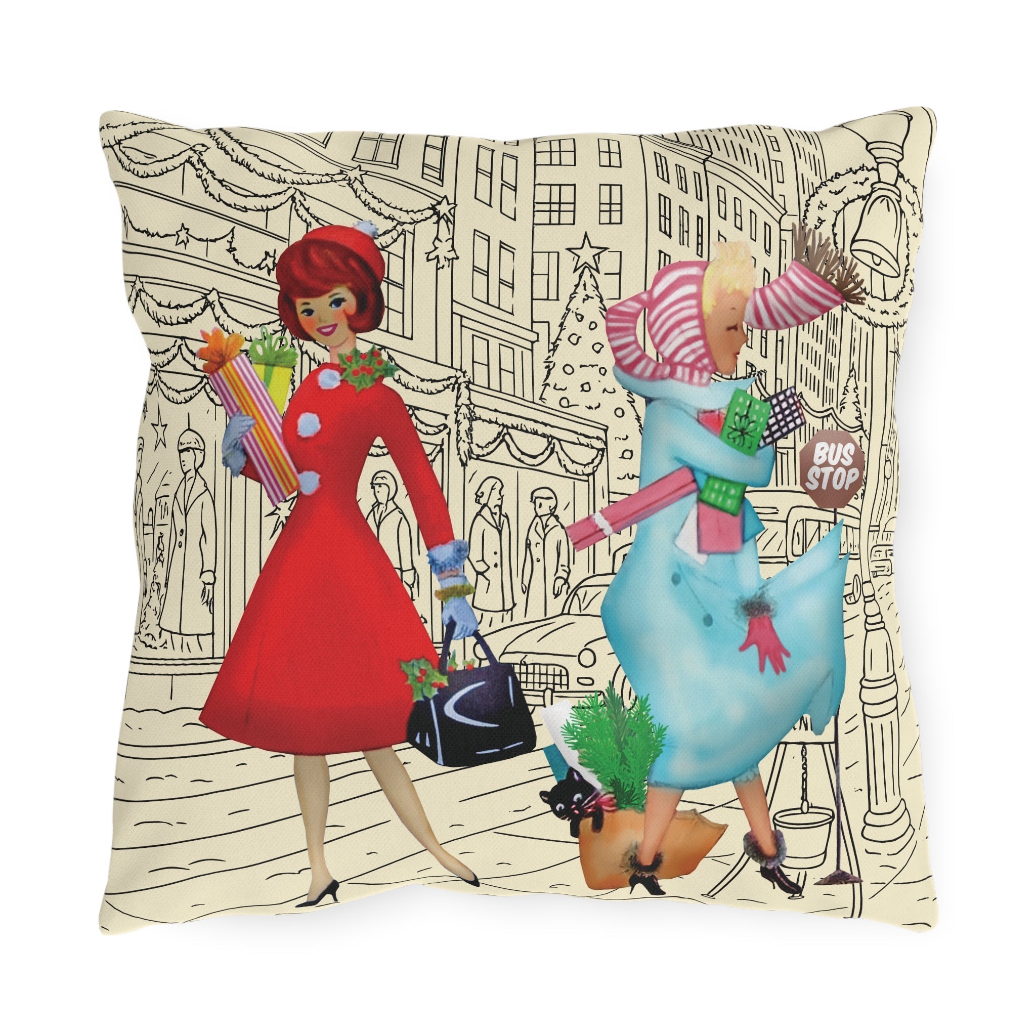 Kate McEnroe New York Retro Christmas Outdoor Pillow Mid Century Cityscape Holiday DecorOutdoor Throw Pillows17872849802040023337