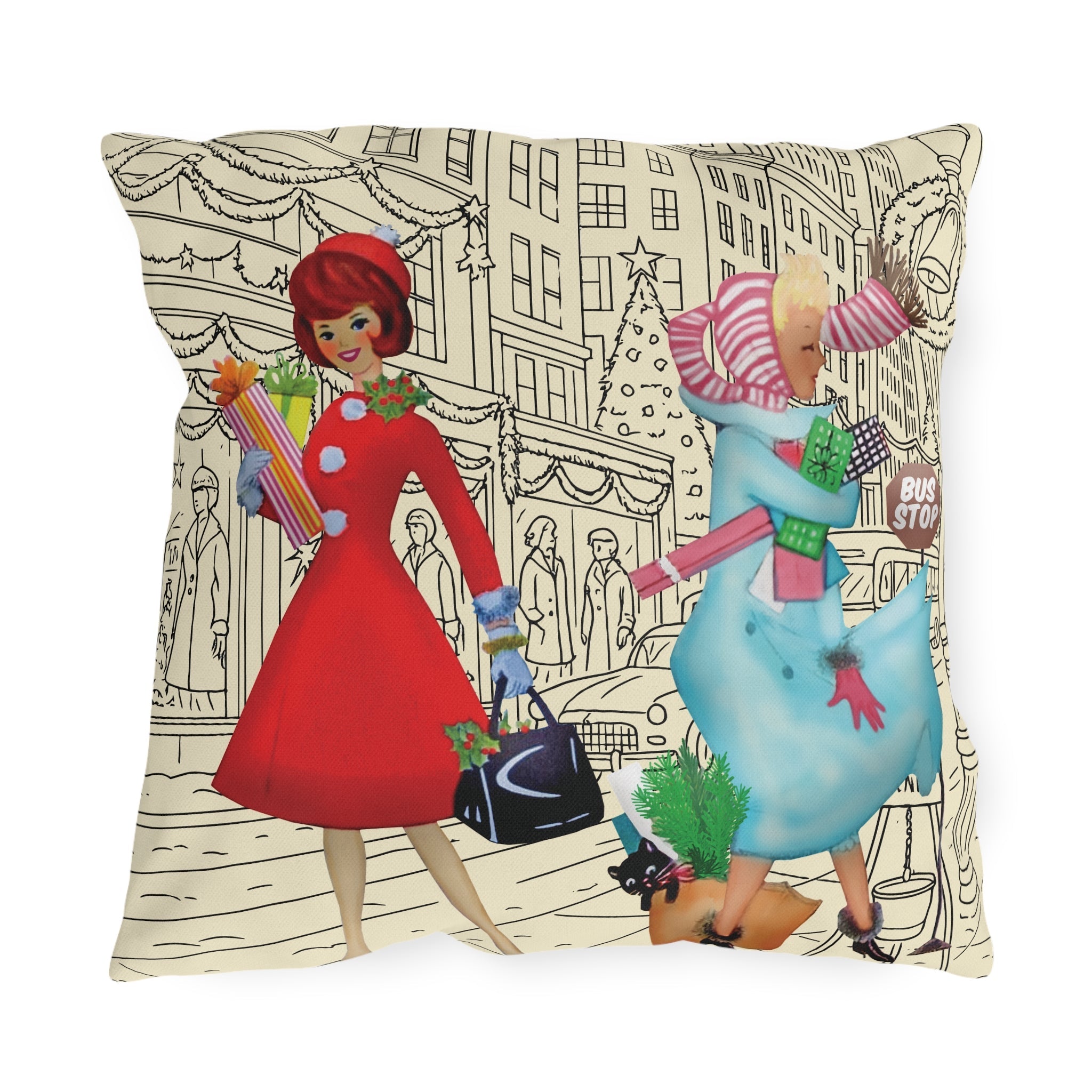Kate McEnroe New York Retro Christmas Outdoor Pillow Mid Century Cityscape Holiday DecorOutdoor Throw Pillows27874958335957351532