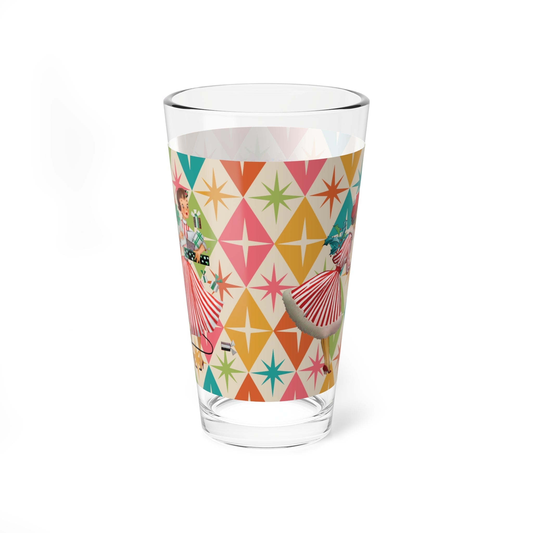 Kate McEnroe New York Retro Christmas Pint Glass, 50s Festive Cheer, Merry and Bright Mid Mod Drinkware, Vintage Style Holiday Beverage GlassPint Glasses12645730593647928257