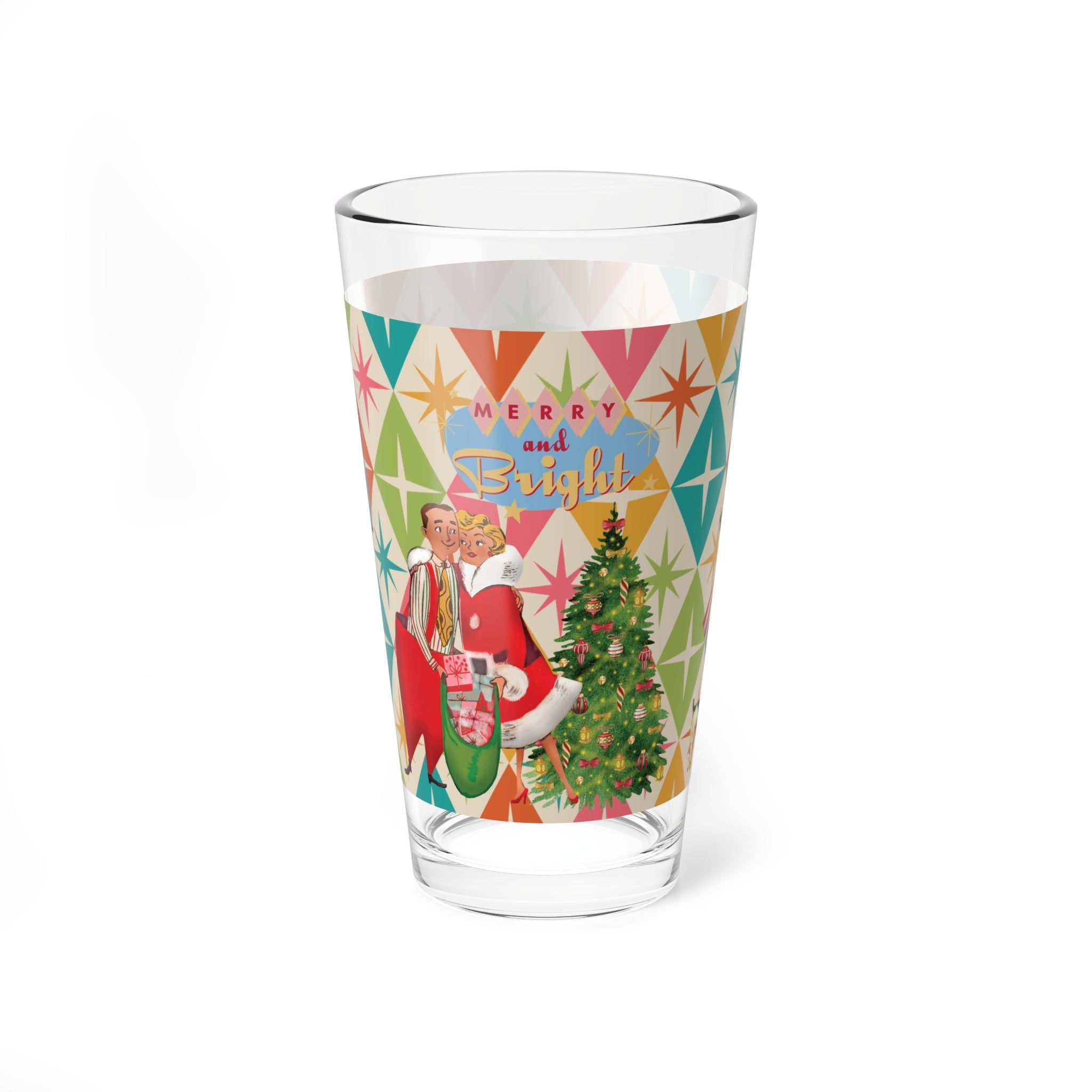 Kate McEnroe New York Retro Christmas Pint Glass, 50s Festive Cheer, Merry and Bright Mid Mod Drinkware, Vintage Style Holiday Beverage GlassPint Glasses12645730593647928257