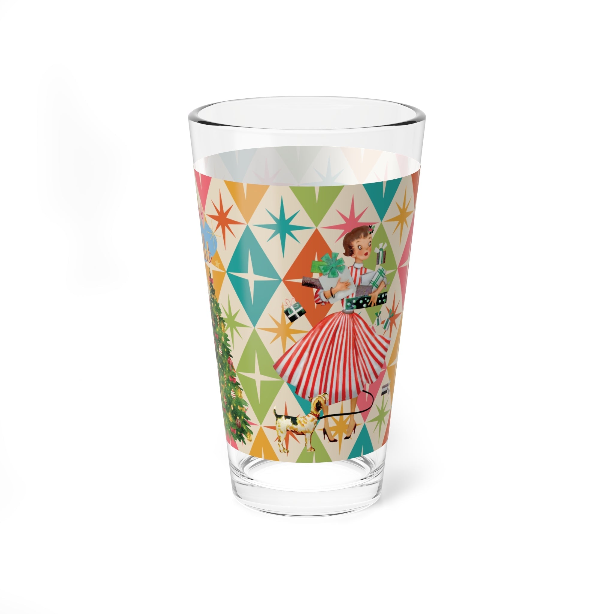 Kate McEnroe New York Retro Christmas Pint Glass, 50s Festive Cheer, Merry and Bright Mid Mod Drinkware, Vintage Style Holiday Beverage GlassPint Glasses12645730593647928257