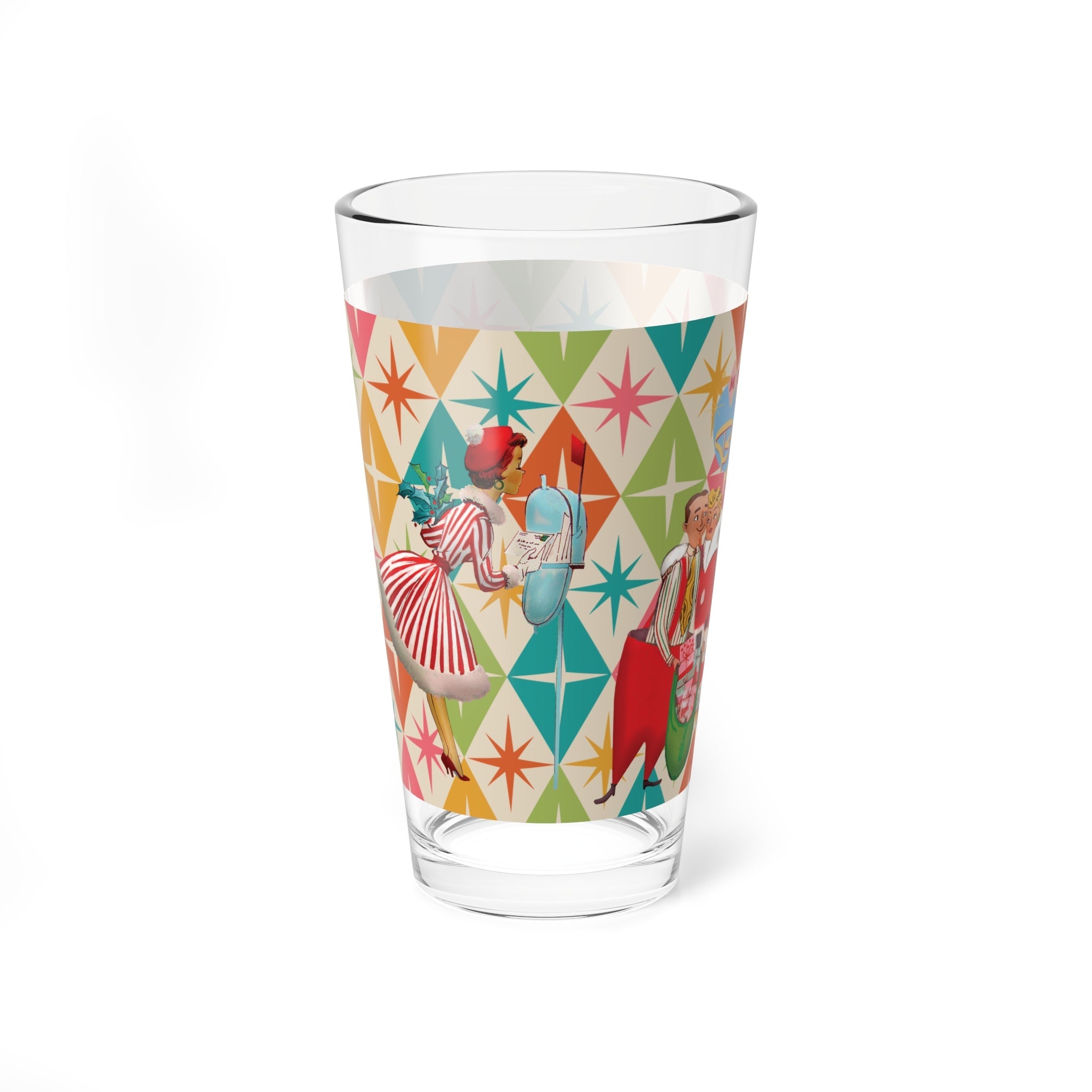 Kate McEnroe New York Retro Christmas Pint Glass, 50s Festive Cheer, Merry and Bright Mid Mod Drinkware, Vintage Style Holiday Beverage GlassPint Glasses12645730593647928257