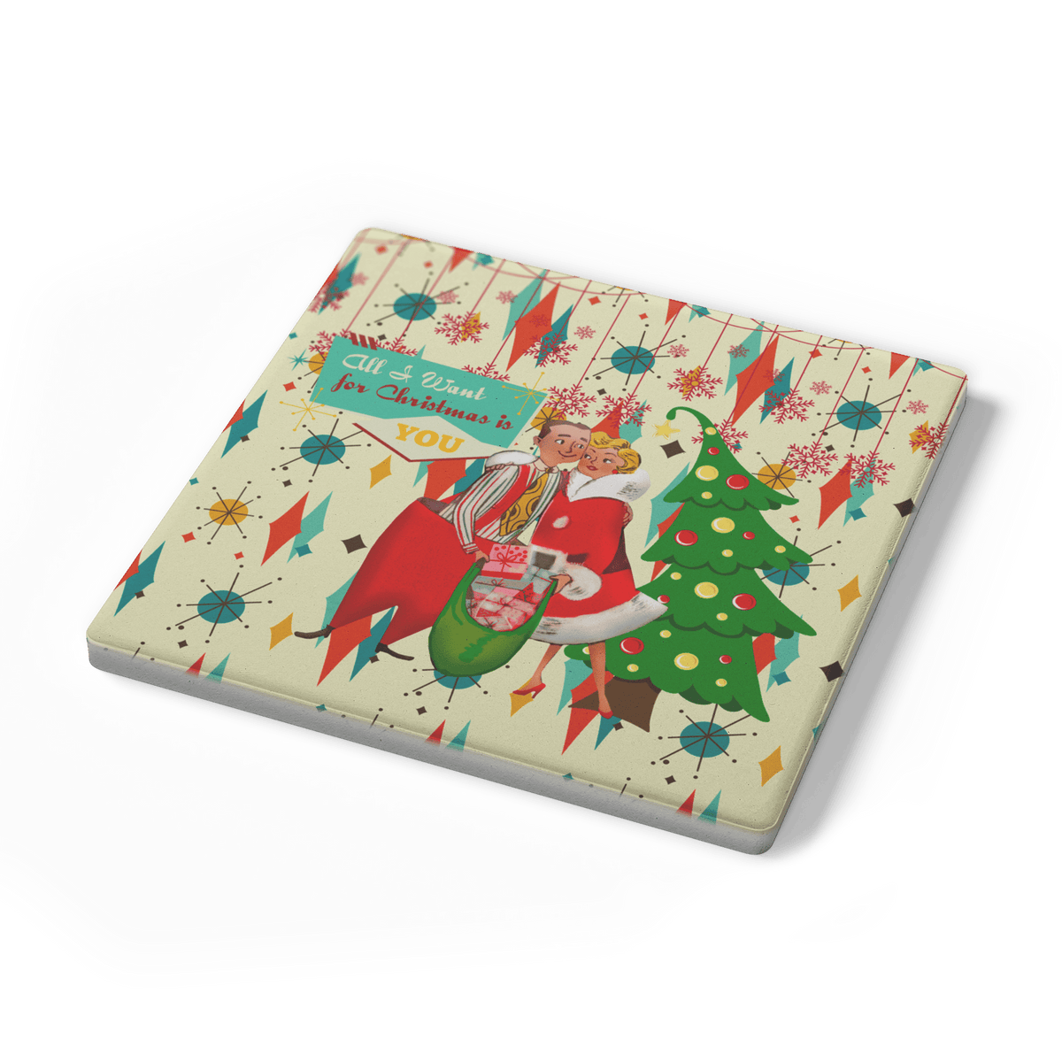 Kate McEnroe New York Retro Christmas Soapstone Coasters, Vintage Holiday MCM Drinkware Set of 4Coasters7021