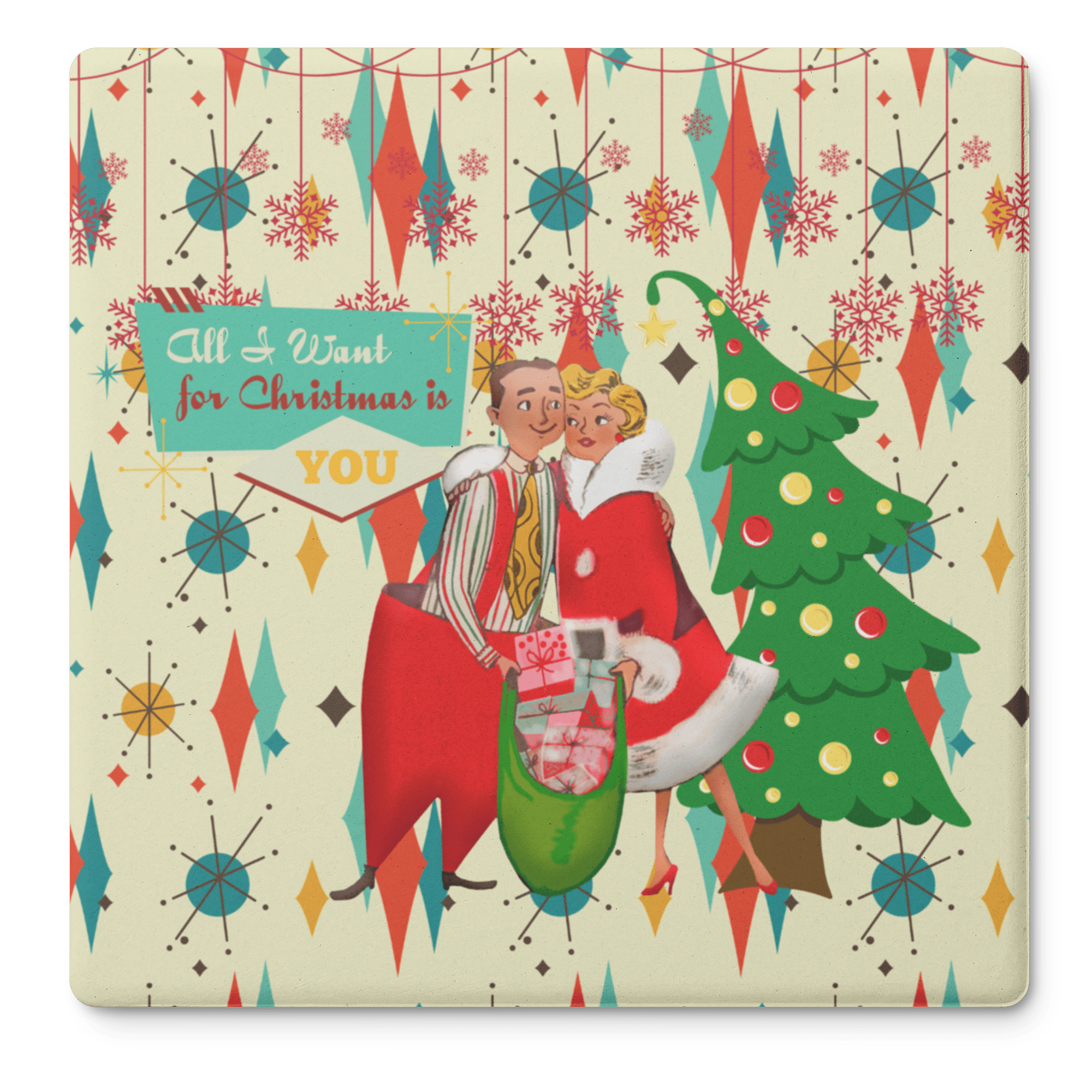 Kate McEnroe New York Retro Christmas Soapstone Coasters, Vintage Holiday MCM Drinkware Set of 4Coasters7021