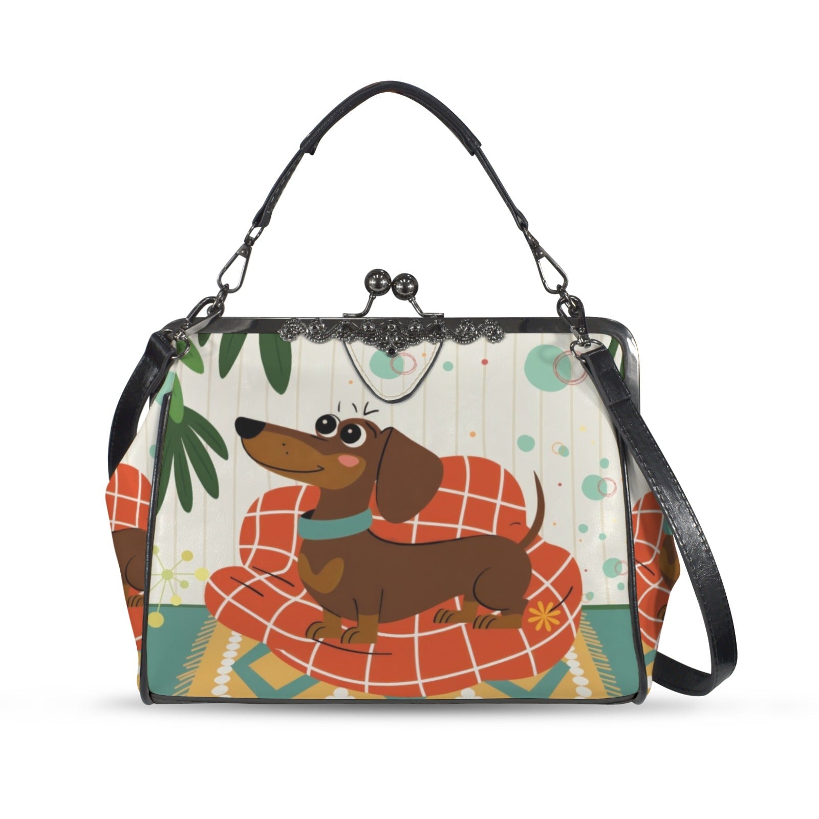 Kate McEnroe New York Retro Dachshund Kiss Lock Handbag Mid Century Dog Lover PurseCrossbody BagsD3268871