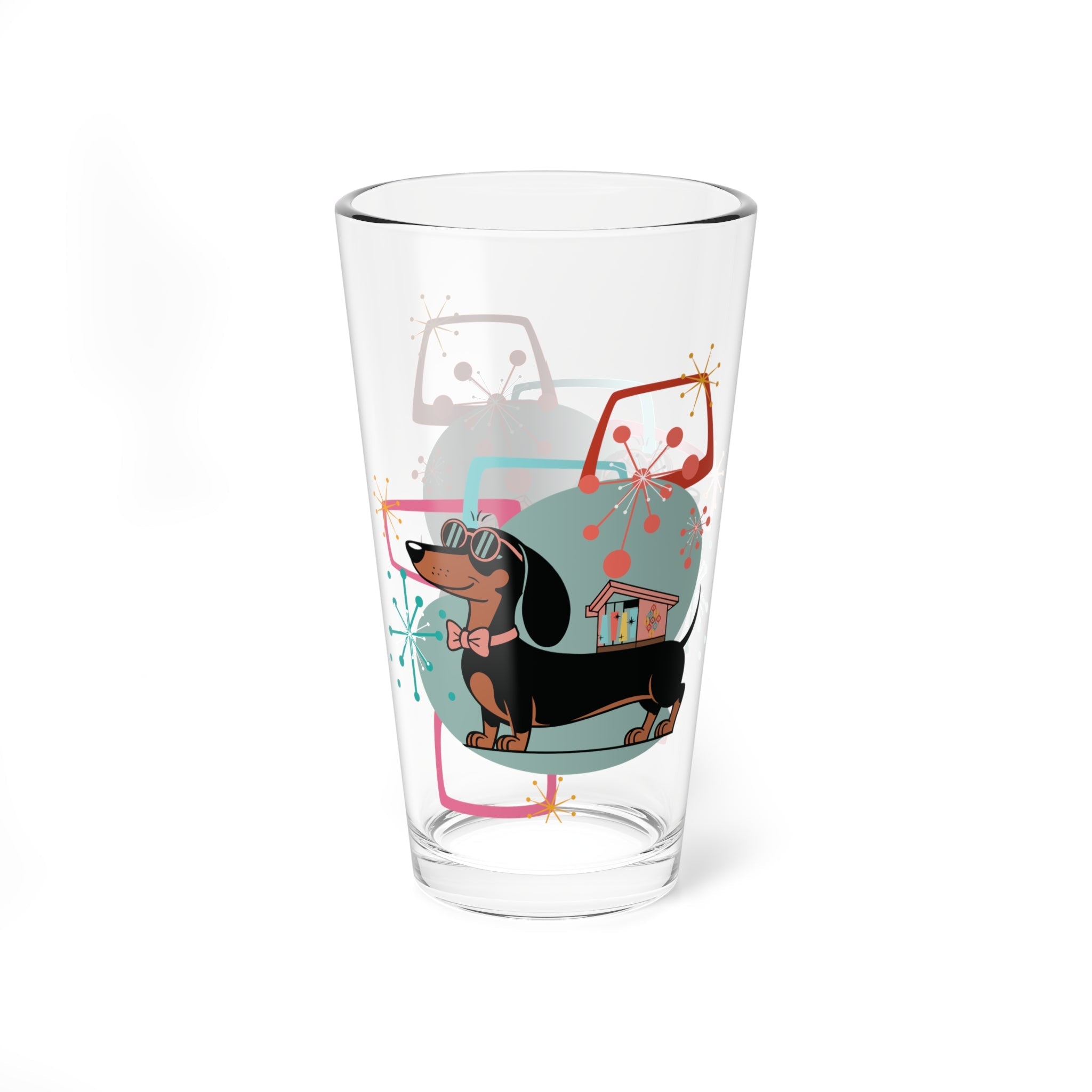 Kate McEnroe New York Retro Dachshund Mid Century Modern Pint Glass, MCM Starburst Dog Drinkware, Kitsch Barware GlassPint Glasses82455806609617366042