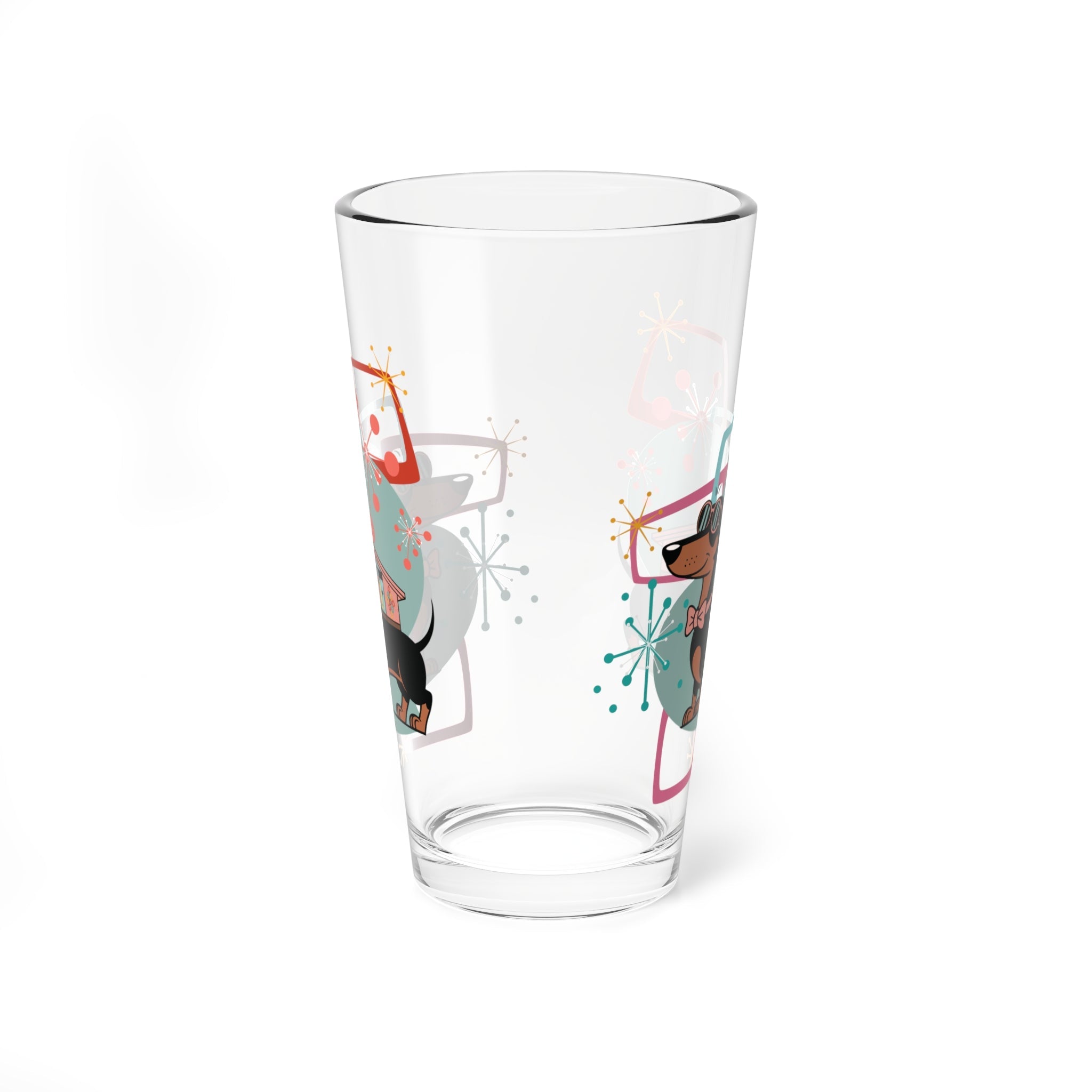 Kate McEnroe New York Retro Dachshund Mid Century Modern Pint Glass, MCM Starburst Dog Drinkware, Kitsch Barware GlassPint Glasses82455806609617366042