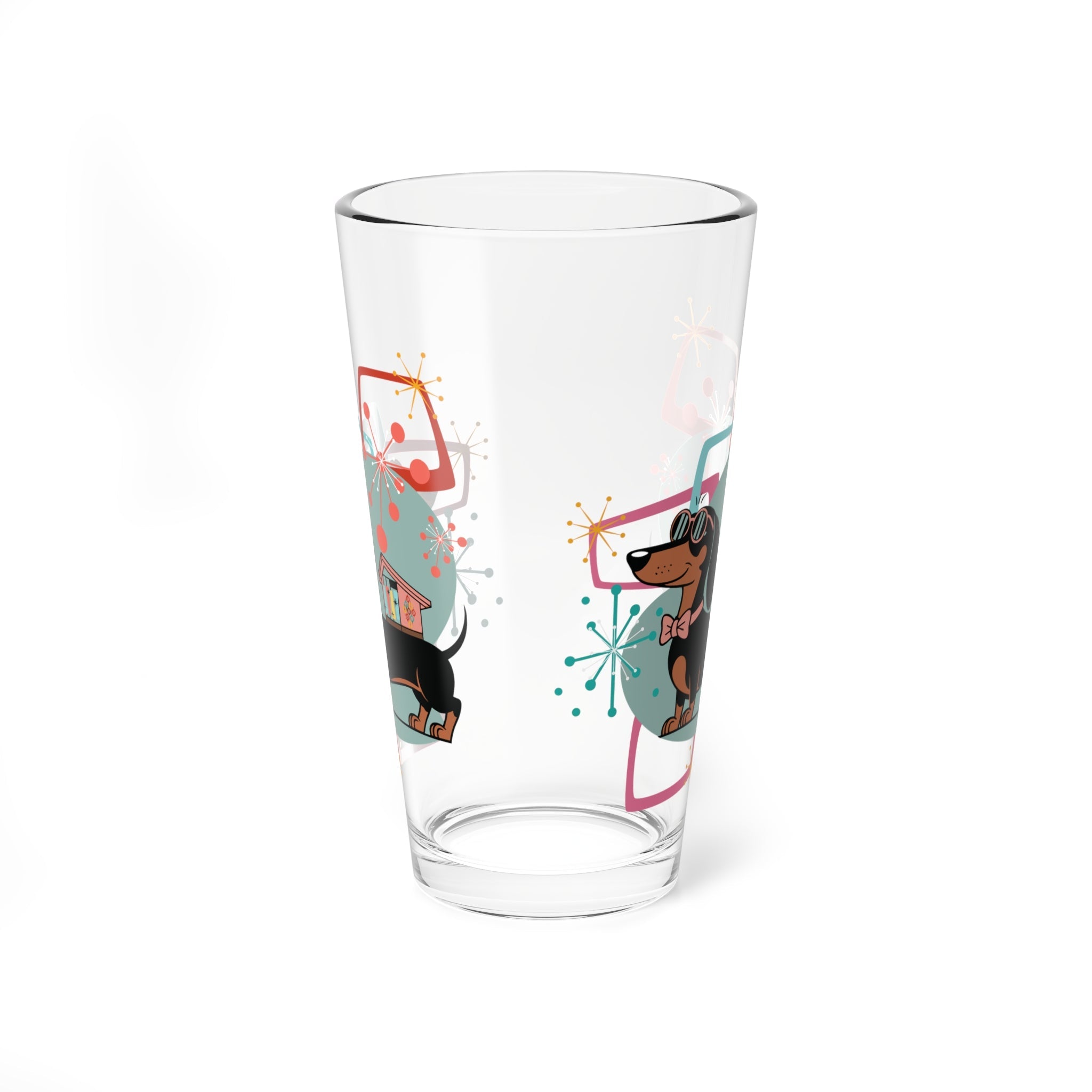 Kate McEnroe New York Retro Dachshund Mid Century Modern Pint Glass, MCM Starburst Dog Drinkware, Kitsch Barware GlassPint Glasses82455806609617366042