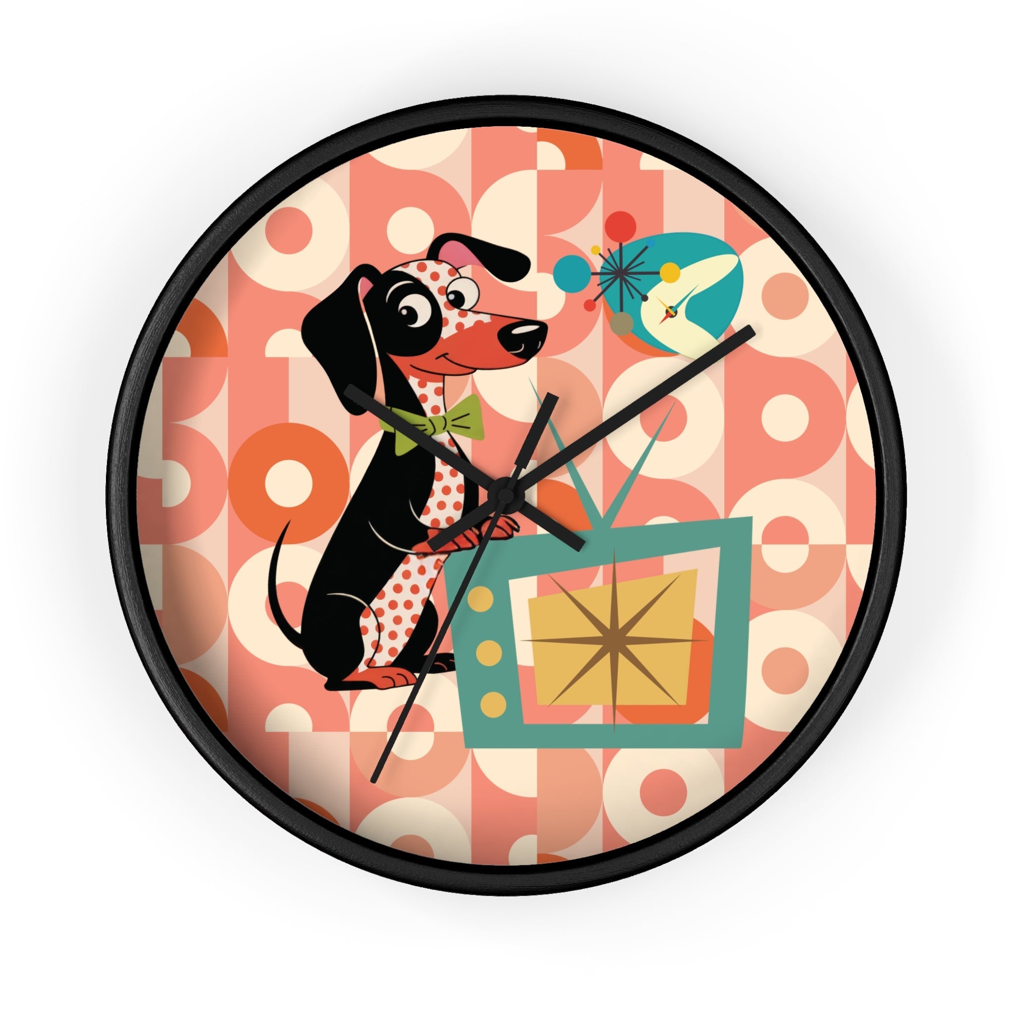 Kate McEnroe New York Retro Dachshund Mid Century Wall Clock, Atomic Dog Starburst Mod TimepieceWall Clocks14288889730039607354