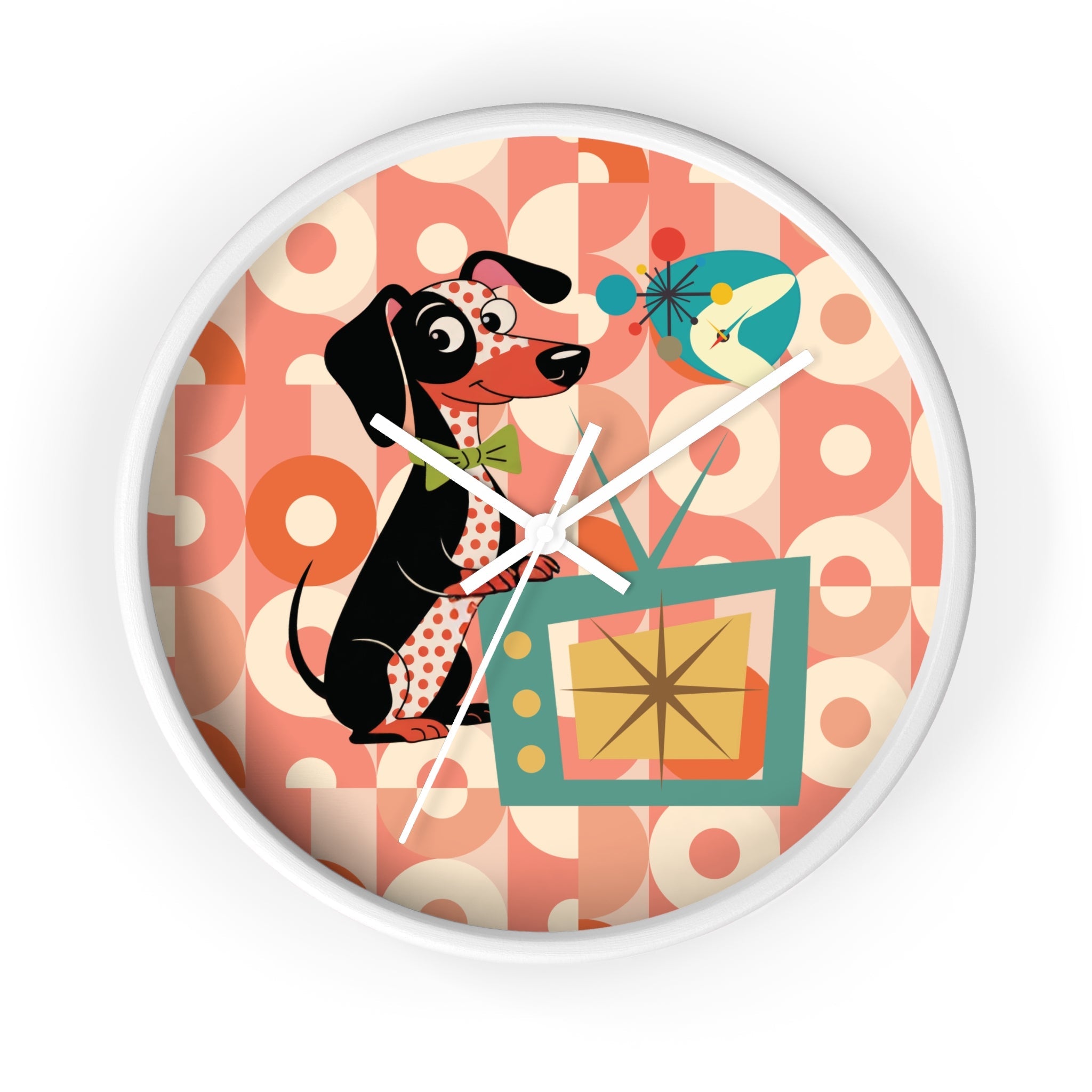Kate McEnroe New York Retro Dachshund Mid Century Wall Clock, Atomic Dog Starburst Mod TimepieceWall Clocks20825122604187390967