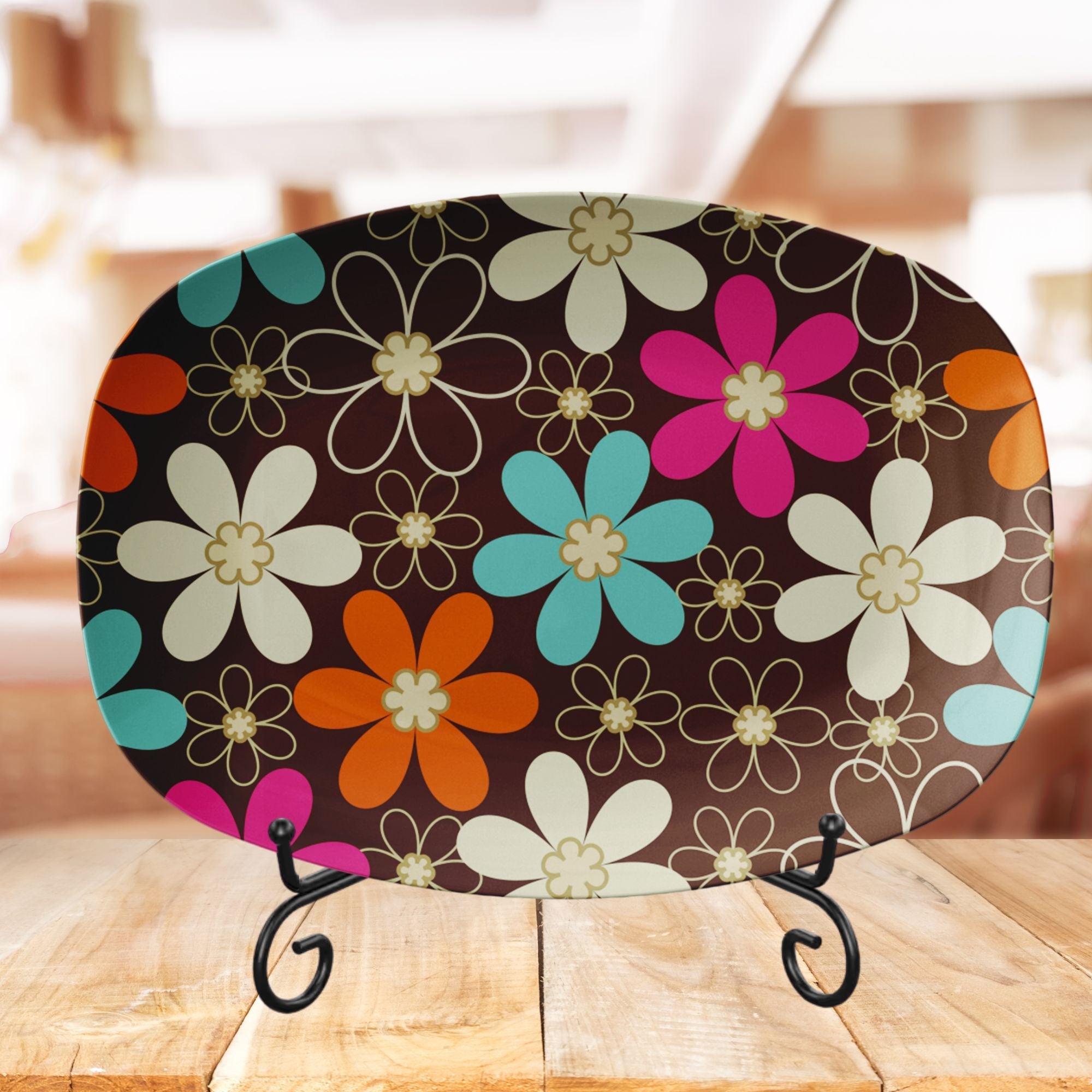 Kate McEnroe New York Retro Daisy Floral Serving Platter, Groovy Mid Century Modern DishServing Platters