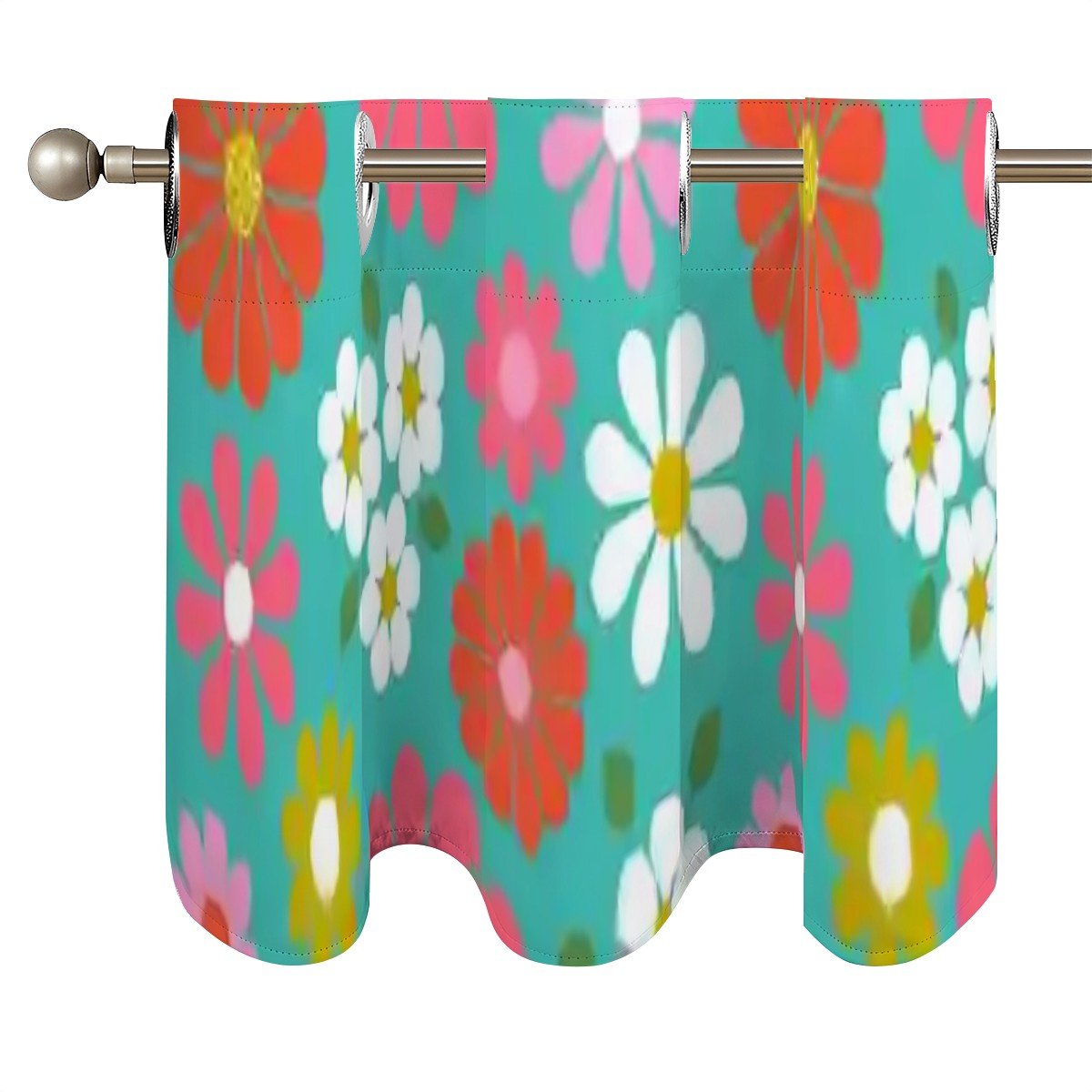 Kate McEnroe New York Retro Daisy Floral Window Valance, Mid Century Modern Mod Flower Kitchen Curtain, 60s Groovy Grommet Short DrapesValancesmVMMexAwQH