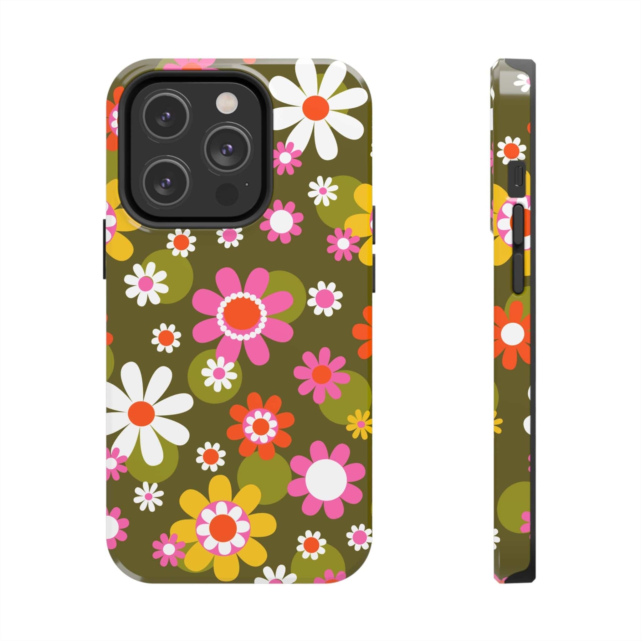 Kate McEnroe New York Retro Daisy Flower Power Phone Case for iPhone 14 Series, 70s Hippie Pink & Green Mid Century Modern Design - 13389123Phone Cases17402050954205161214