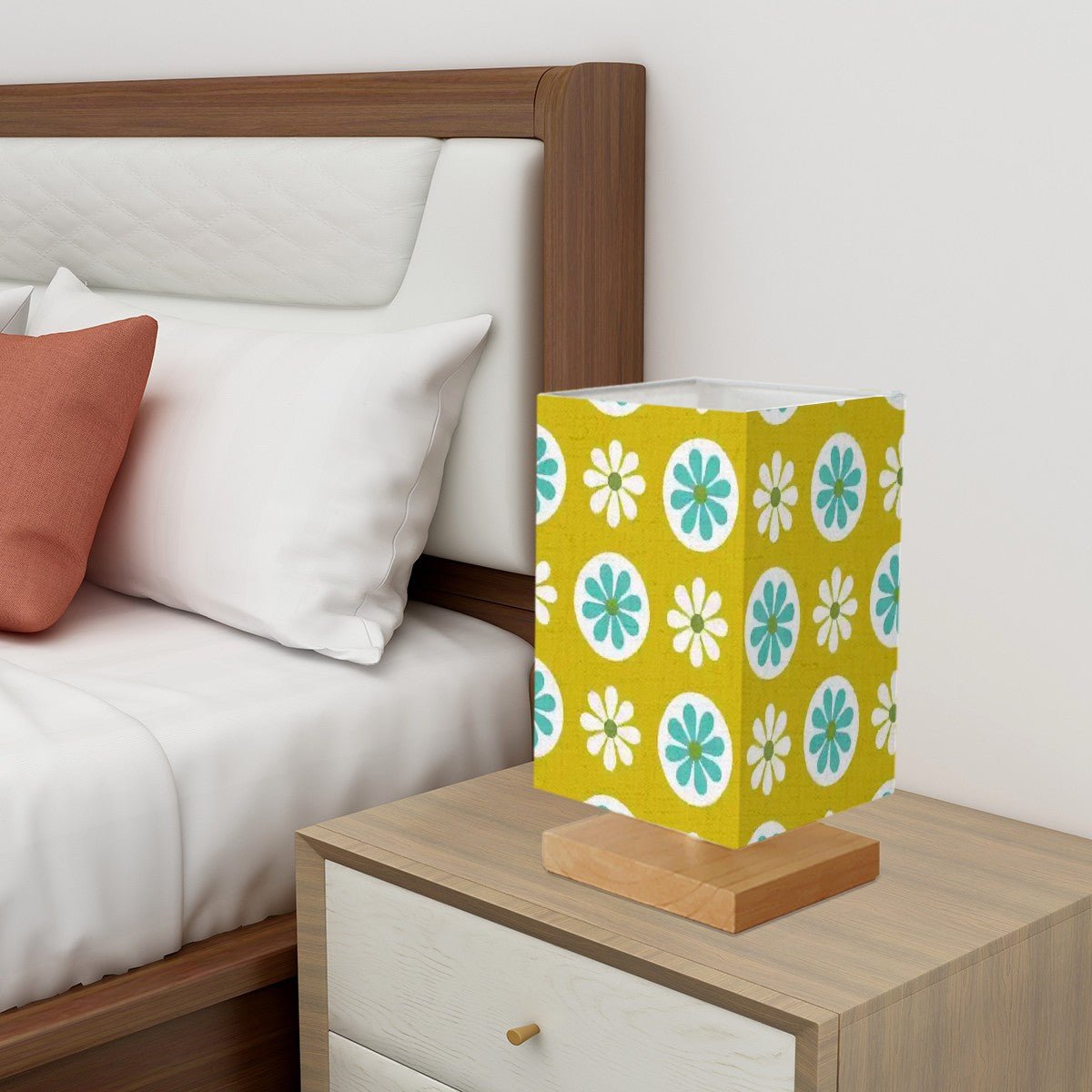 Kate McEnroe New York Retro Daisy Mid Century Modern Table Lamp, MCM Teal Floral Desk Light, Groovy Mod Office AccentTable LampsQz8MF0vfKH