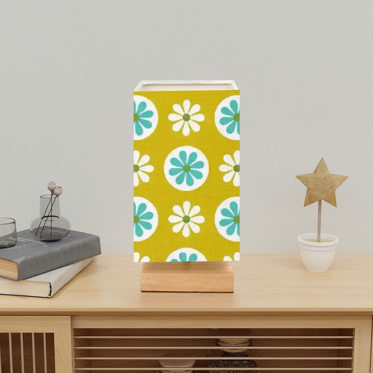 Kate McEnroe New York Retro Daisy Mid Century Modern Table Lamp, MCM Teal Floral Desk Light, Groovy Mod Office AccentTable LampsQz8MF0vfKH