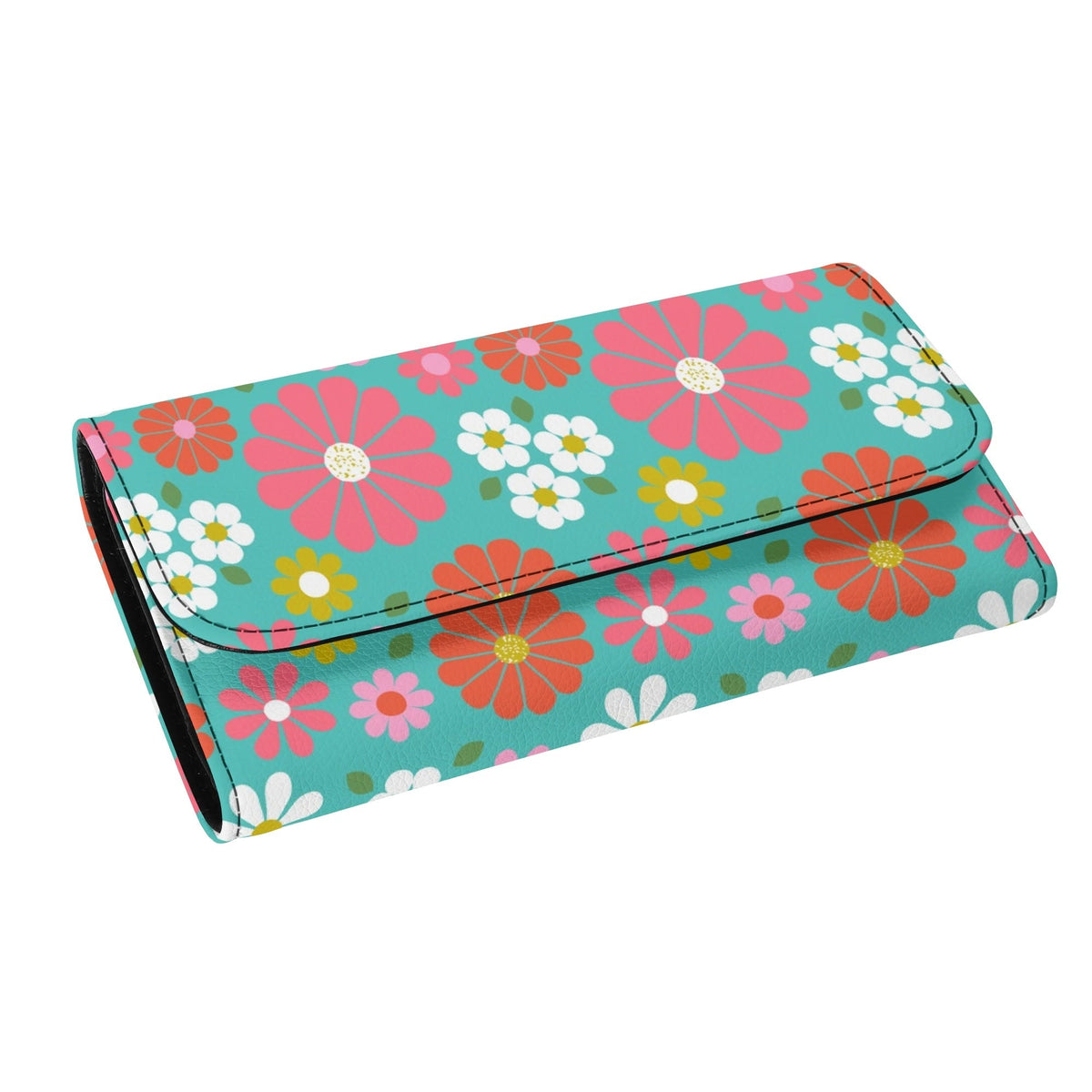 Kate McEnroe New York Retro Daisy Trifold Wallet, Mid Century Modern Floral Long Clutch, Groovy Hippie Flower Power PurseWalletsN7MQMK7W - 1