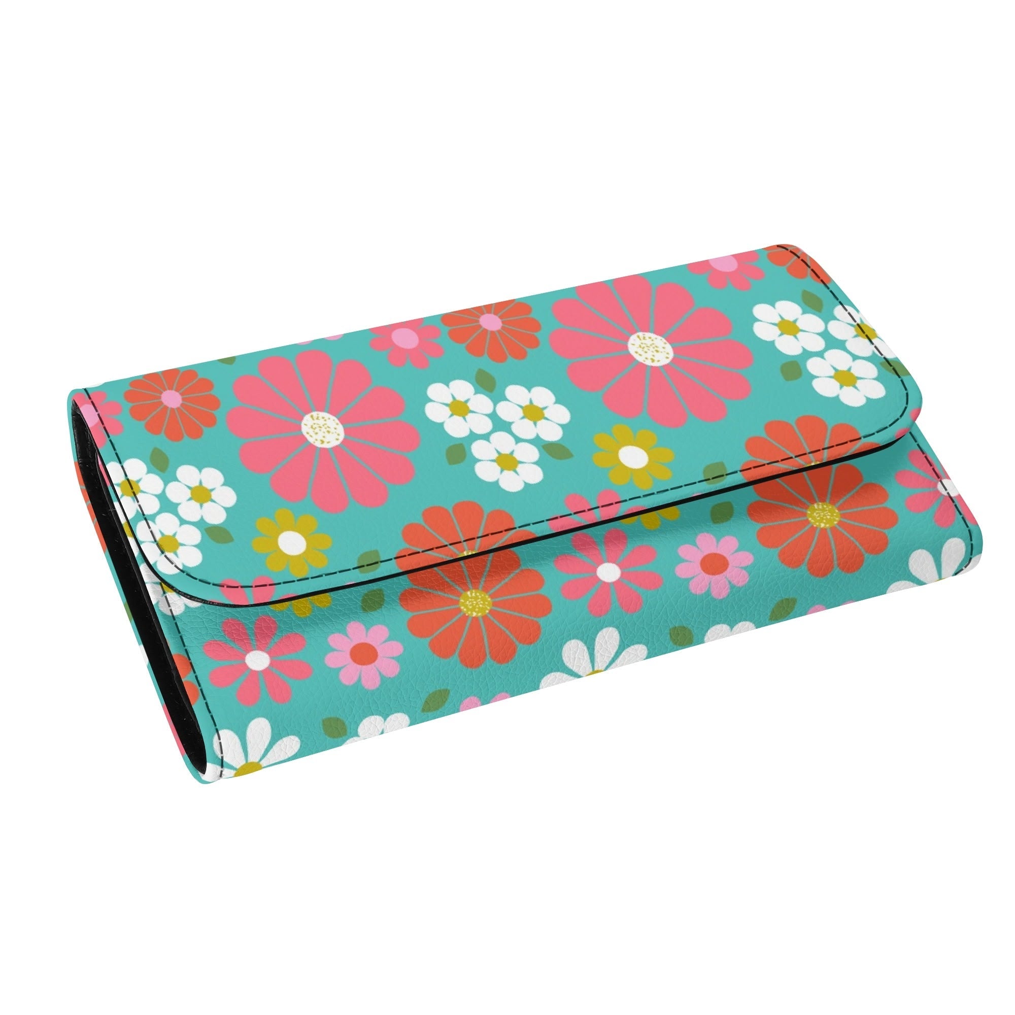 Kate McEnroe New York Retro Daisy Trifold Wallet, Mid Century Modern Floral Long Clutch, Groovy Hippie Flower Power PurseWalletsN7MQMK7W - 1