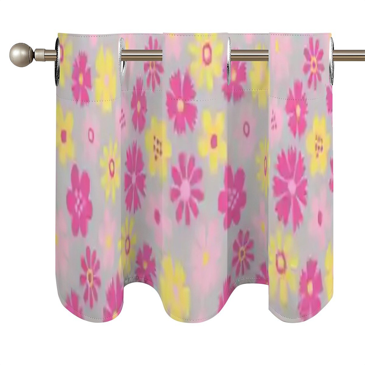 Kate McEnroe New York Retro Daisy Window Valance, Mid Century Modern Pink and Yellow Floral Kitchen Curtain, 60s Groovy Grommet Short DrapesValancesOVYs9LTMUM