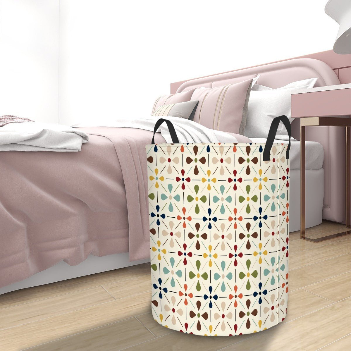 Kate McEnroe New York Retro Danish Floral Laundry Basket, Mid Century Modern Scandinavian Storage Bin, Mod Teardrop OrganizerLaundry Basketsb0KeuHw82d