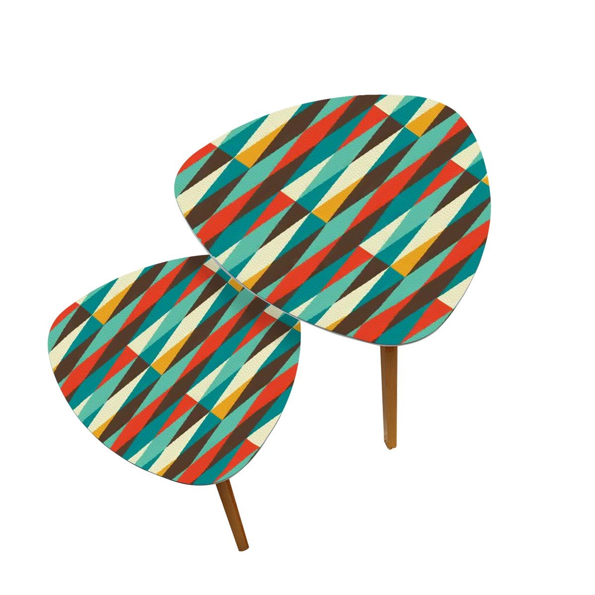 Kate McEnroe New York Retro Diamond Mid Century Nesting Tables, Multicolor Turquoise and Orange, Geometric Accent Furniture Set, 1950s MCM StyleNesting TableskfWGFHdWK3