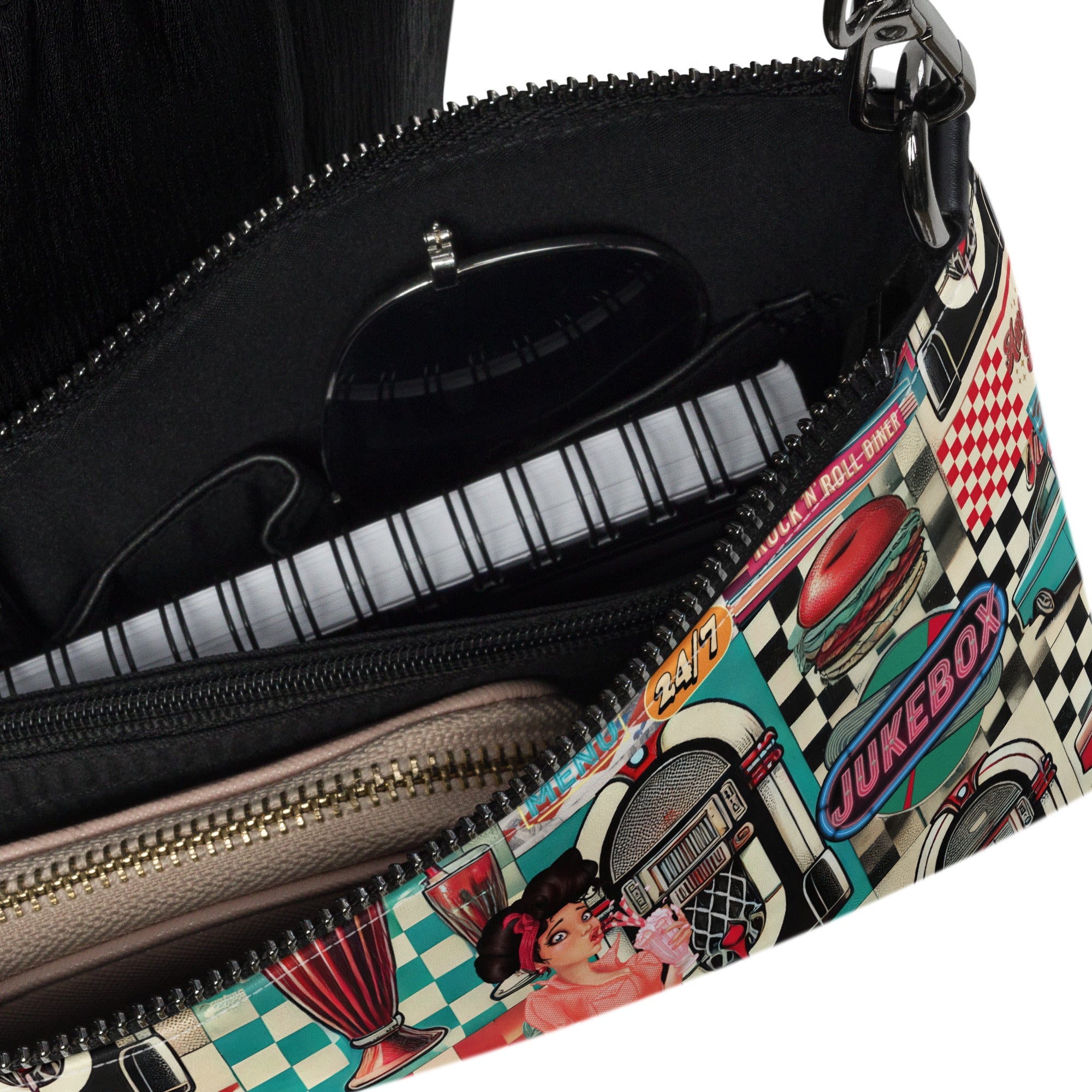 Kate McEnroe New York Retro Diner Pin - Up Crossbody Bag, Vintage 50s Rock n’ Roll Jukebox, Classic American Diner Shoulder Bag, Retro Style PurseHandbags8908257_16708