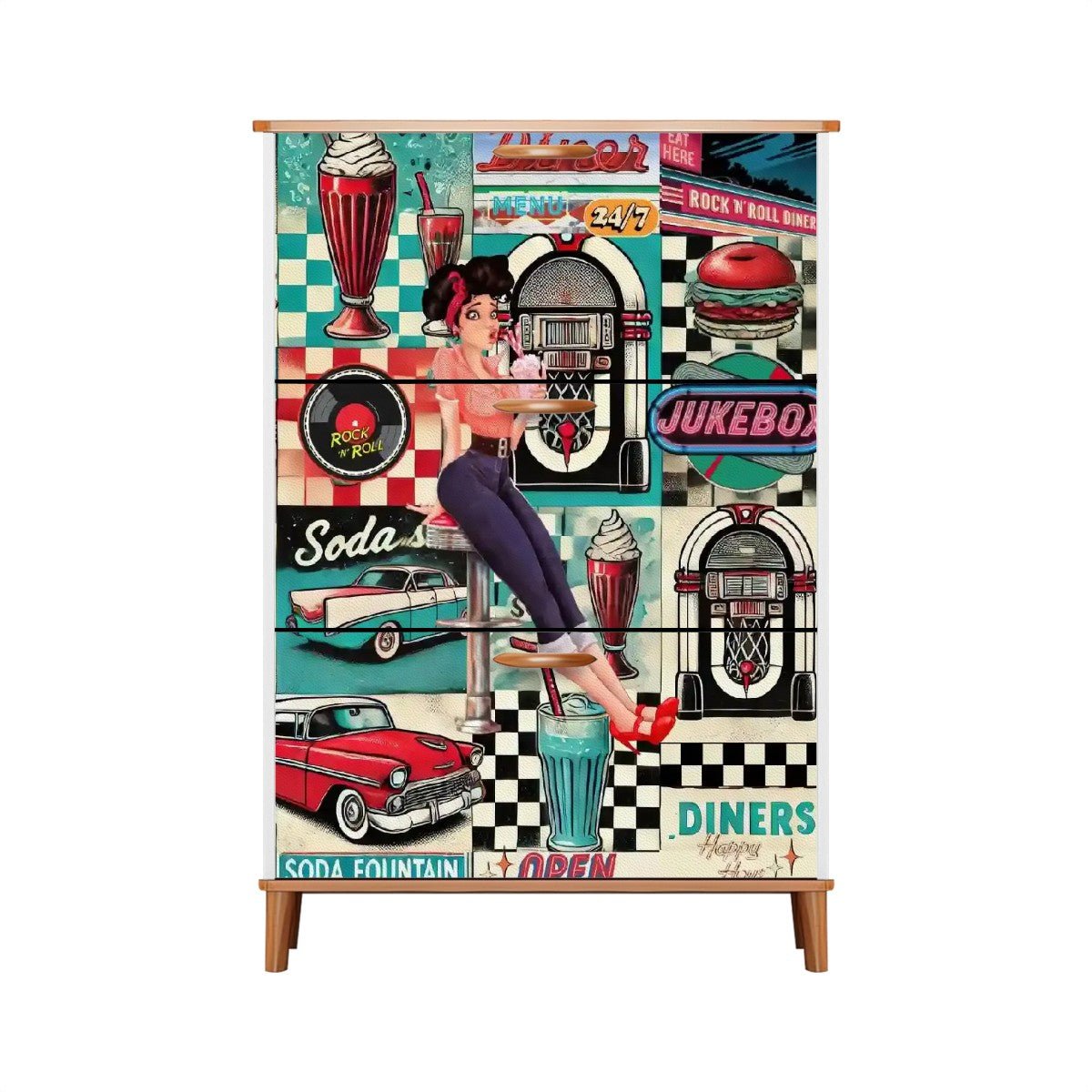 Kate McEnroe New York Retro Diner Shoe Cabinet, 50s Americana Mudroom Storage, Vintage Rockabilly OrganizerShoe Storageq6kcwyxl6S