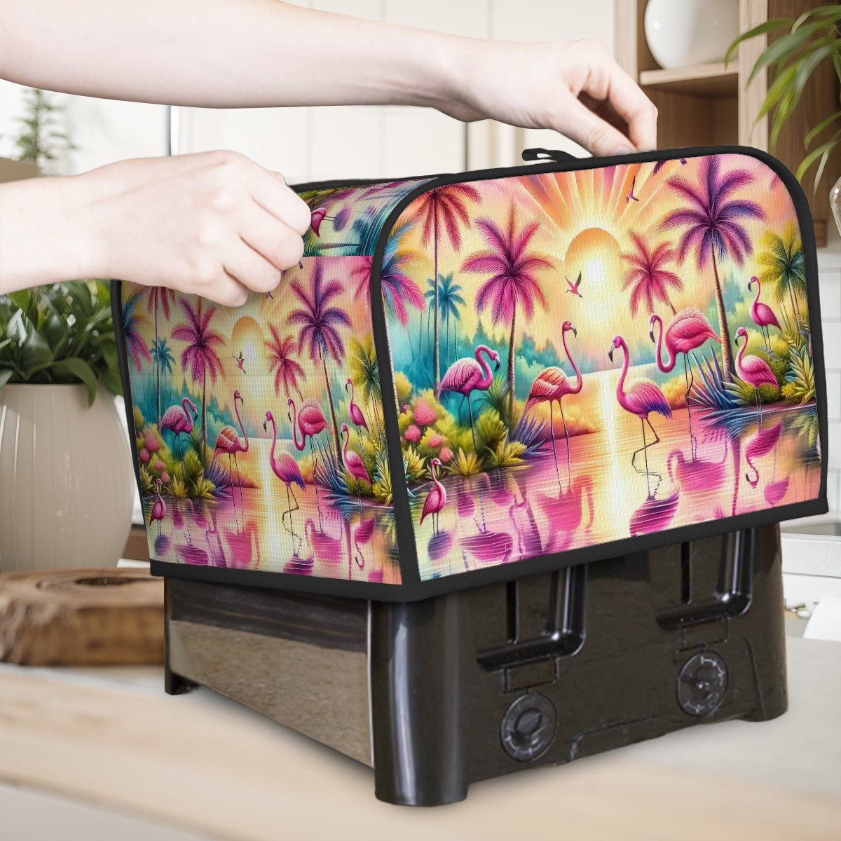 Kate McEnroe New York Retro Flamingo Palm Paradise Toaster Cover, Mid Century Modern Tropical 4 - Slice Appliance ProtectorToaster CoveriuB0XM61gm