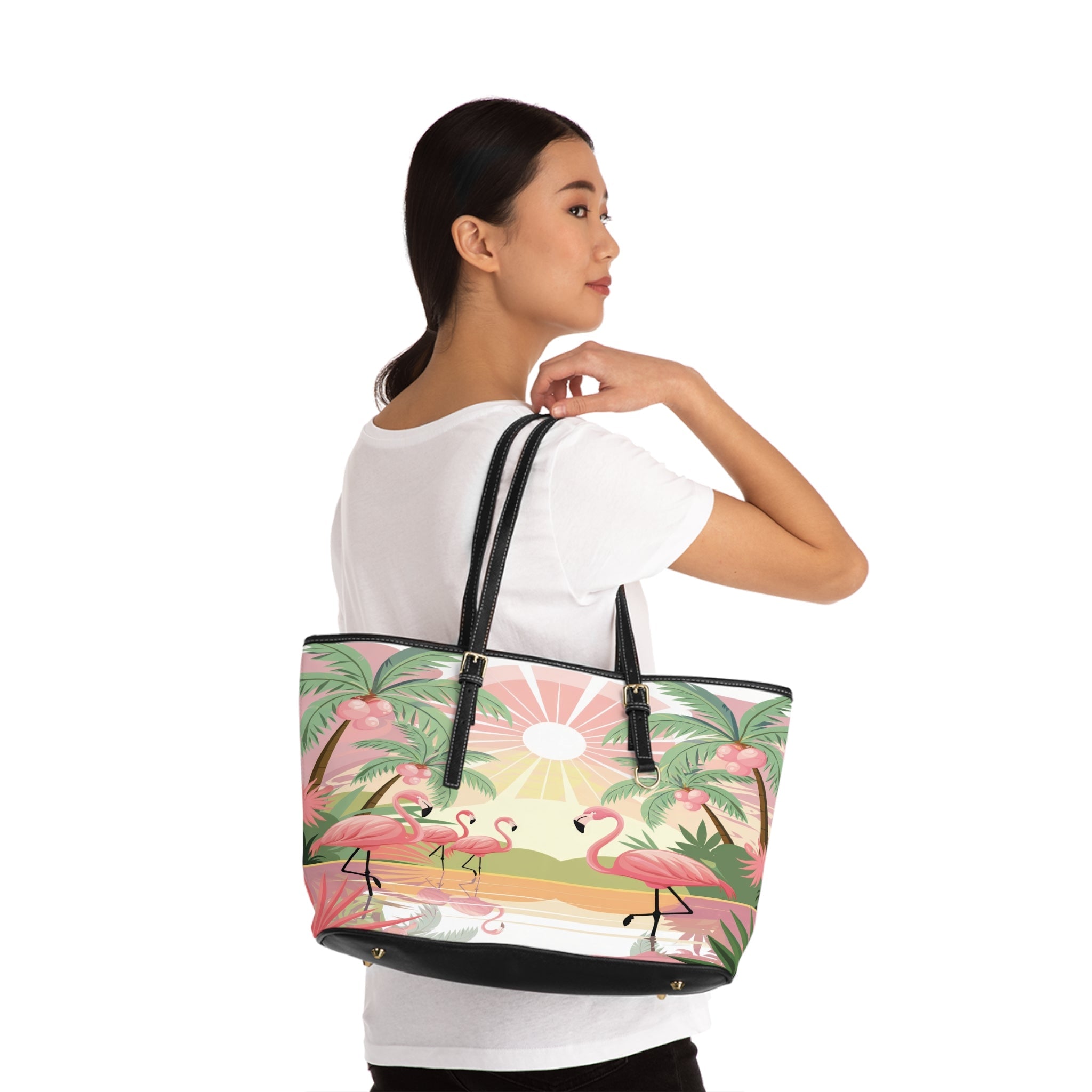 Kate McEnroe New York Retro Flamingo Palm Spring Tote Bag, Mid Century Tropical Sunset HandbagTotes54958727798629246961