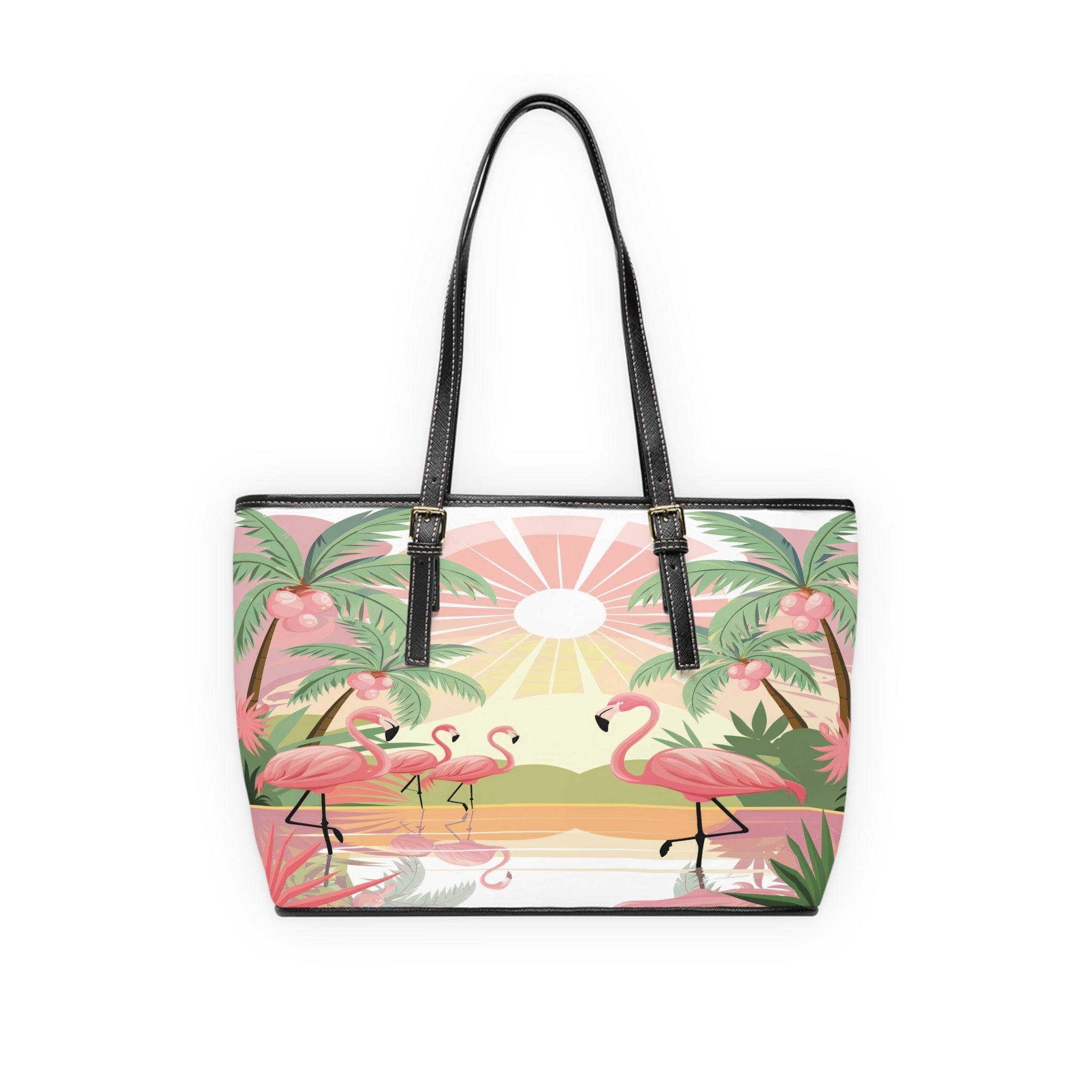 Kate McEnroe New York Retro Flamingo Palm Spring Tote Bag, Mid Century Tropical Sunset HandbagTotes54958727798629246961