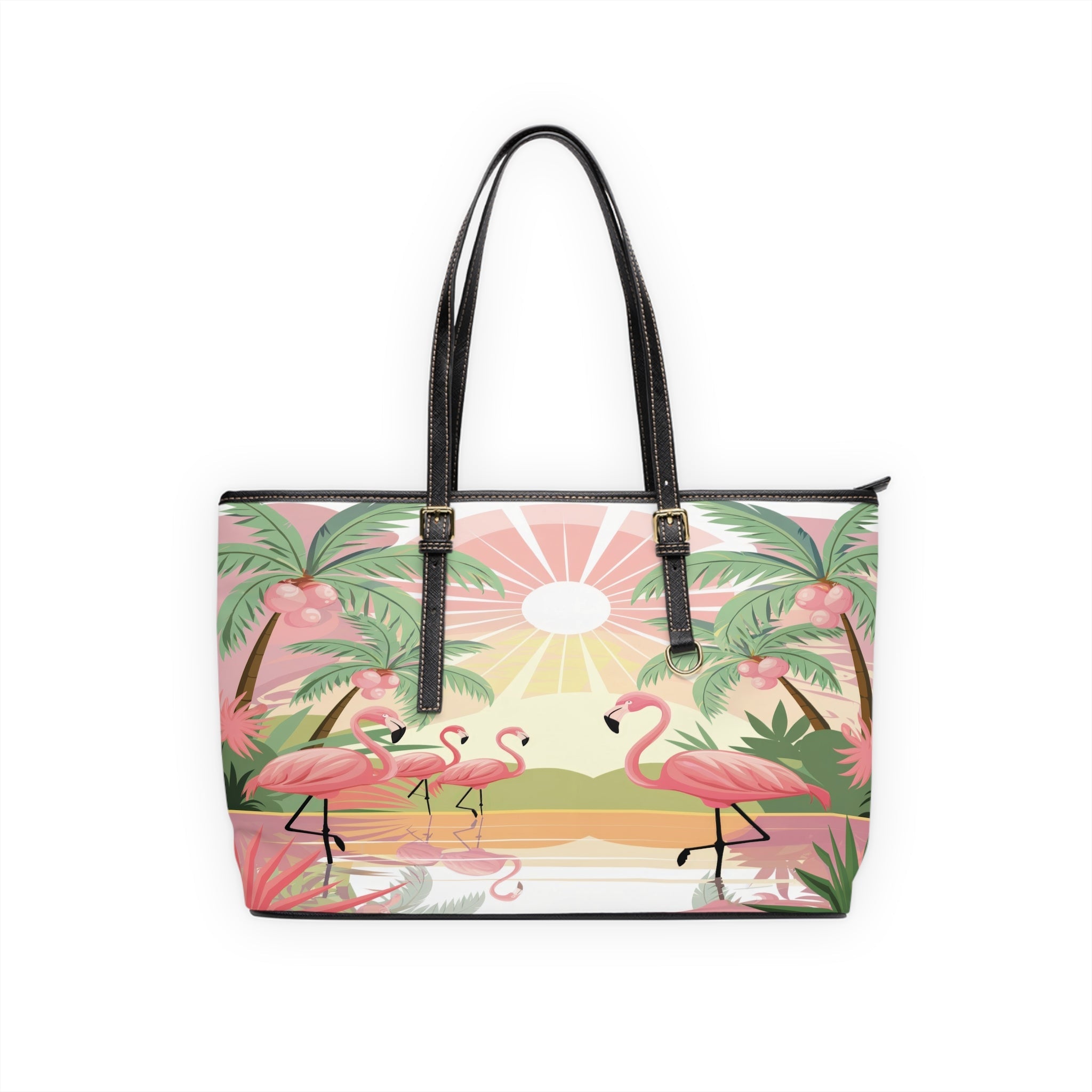Kate McEnroe New York Retro Flamingo Palm Spring Tote Bag, Mid Century Tropical Sunset HandbagTotes54958727798629246961