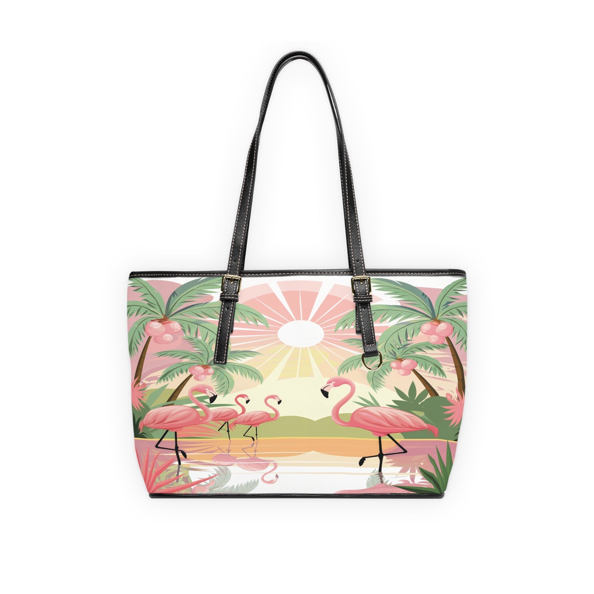Kate McEnroe New York Retro Flamingo Palm Spring Tote Bag, Mid Century Tropical Sunset HandbagTotes54958727798629246961
