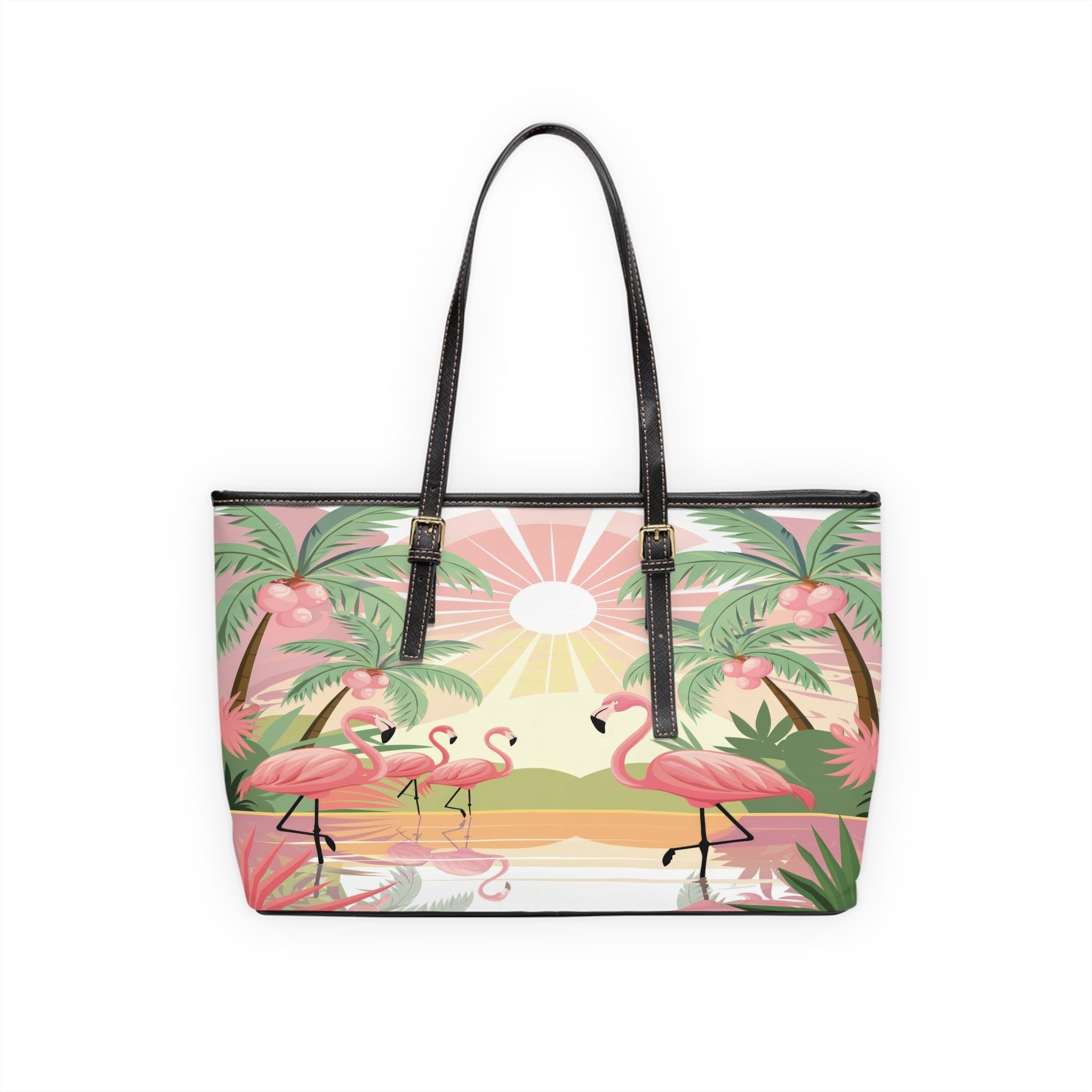 Kate McEnroe New York Retro Flamingo Palm Spring Tote Bag, Mid Century Tropical Sunset HandbagTotes54958727798629246961