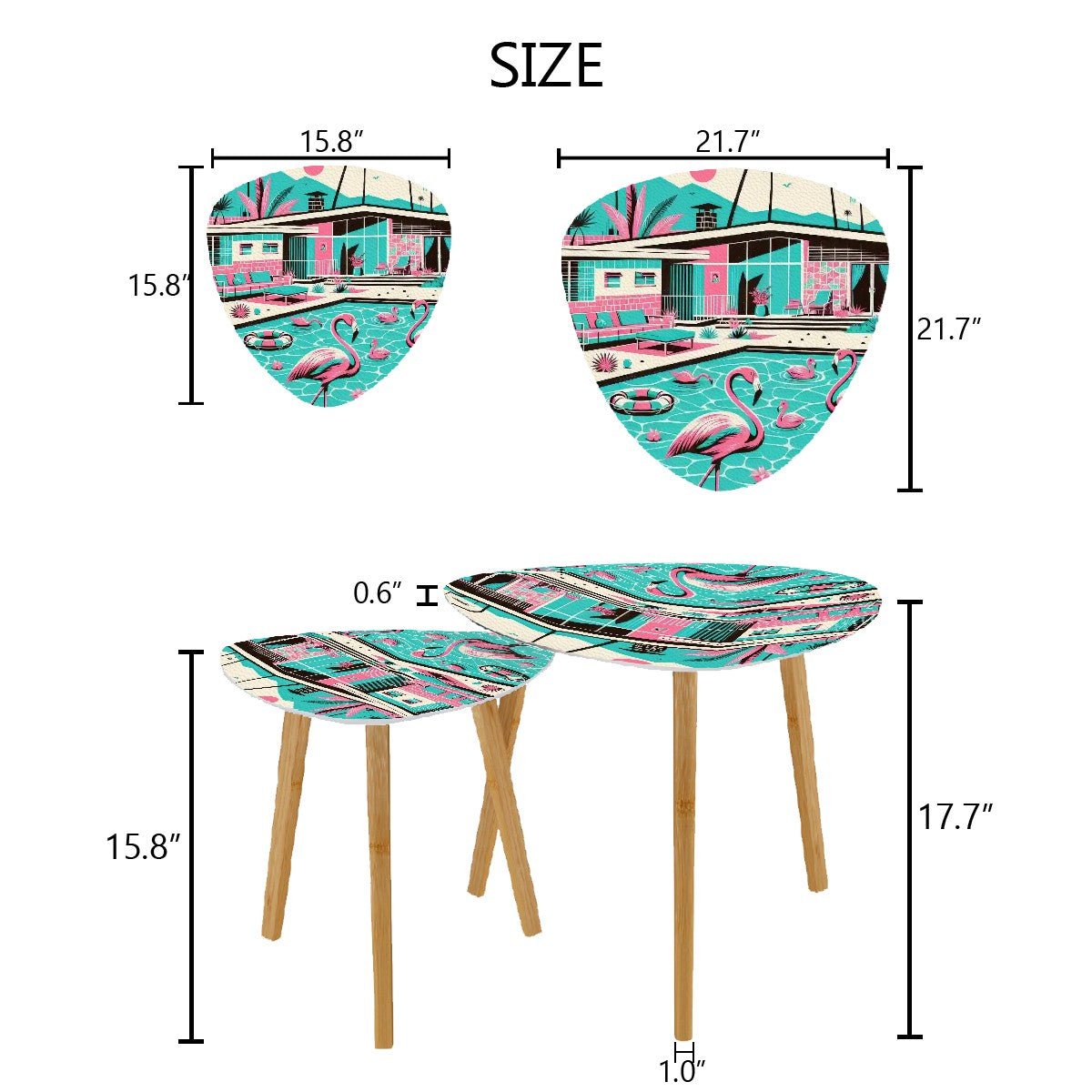 Kate McEnroe New York Retro Flamingo Palm Springs Nesting Tables, Mid Century Modern Pink Teal AccentNesting TablesXAfil1MXoC