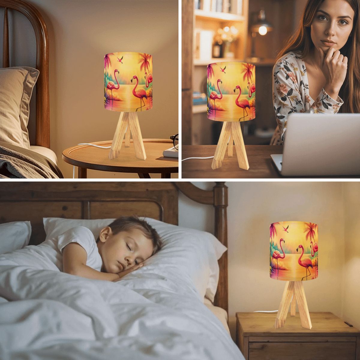 Kate McEnroe New York Retro Flamingo Sunset Table Lamp, Mid Century Tropical Palm Tripod Light, Kitsch Coastal Desk LampTable LampsfHg59MsMRZ