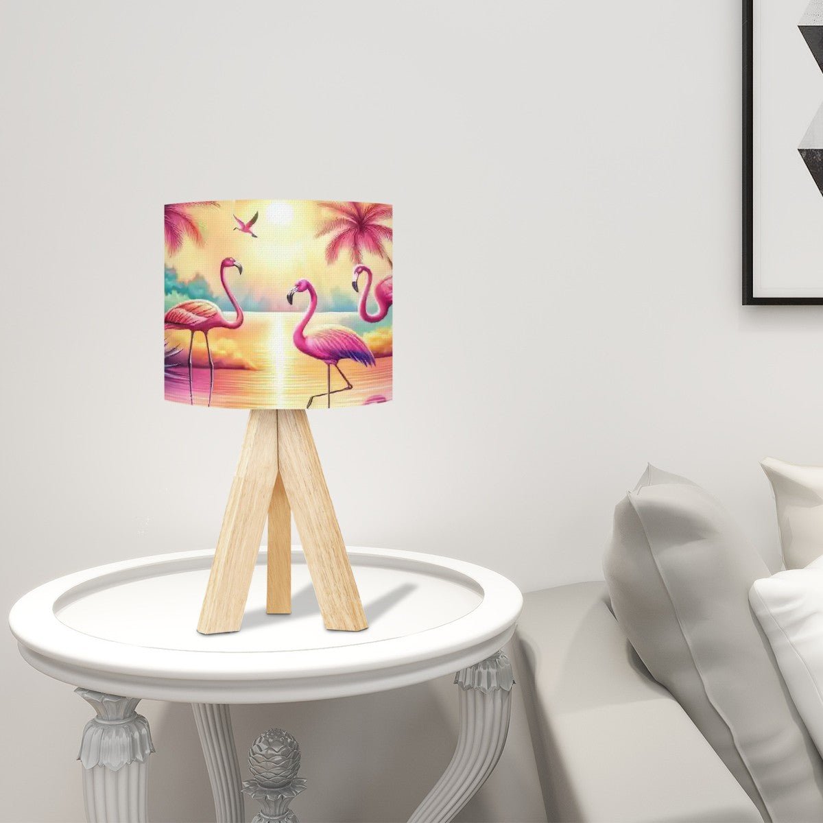 Kate McEnroe New York Retro Flamingo Sunset Table Lamp, Mid Century Tropical Palm Tripod Light, Kitsch Coastal Desk LampTable LampsfHg59MsMRZ