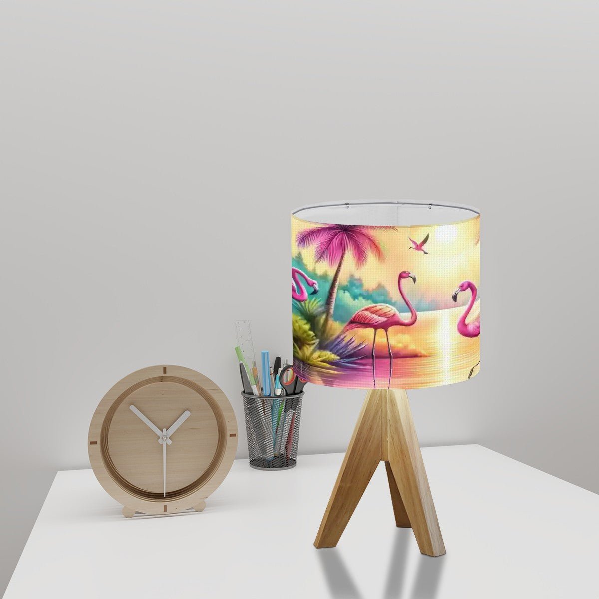 Kate McEnroe New York Retro Flamingo Sunset Table Lamp, Mid Century Tropical Palm Tripod Light, Kitsch Coastal Desk LampTable LampsfHg59MsMRZ