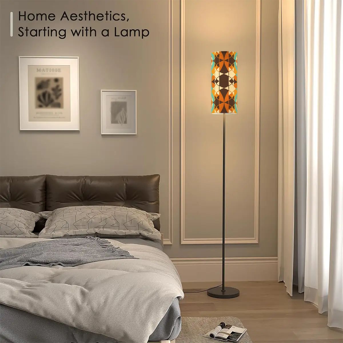 Kate McEnroe New York Retro Floor Lamp Geometric Mid Century Modern Teal Orange BrownSlim Floor Lampsxid0Z3heZF