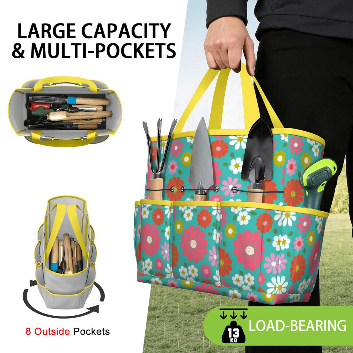 Kate McEnroe New York Retro Floral Garden Tool Tote Bag Gardening Organizer CaddyGarden Tool BagKiELgb7cwh