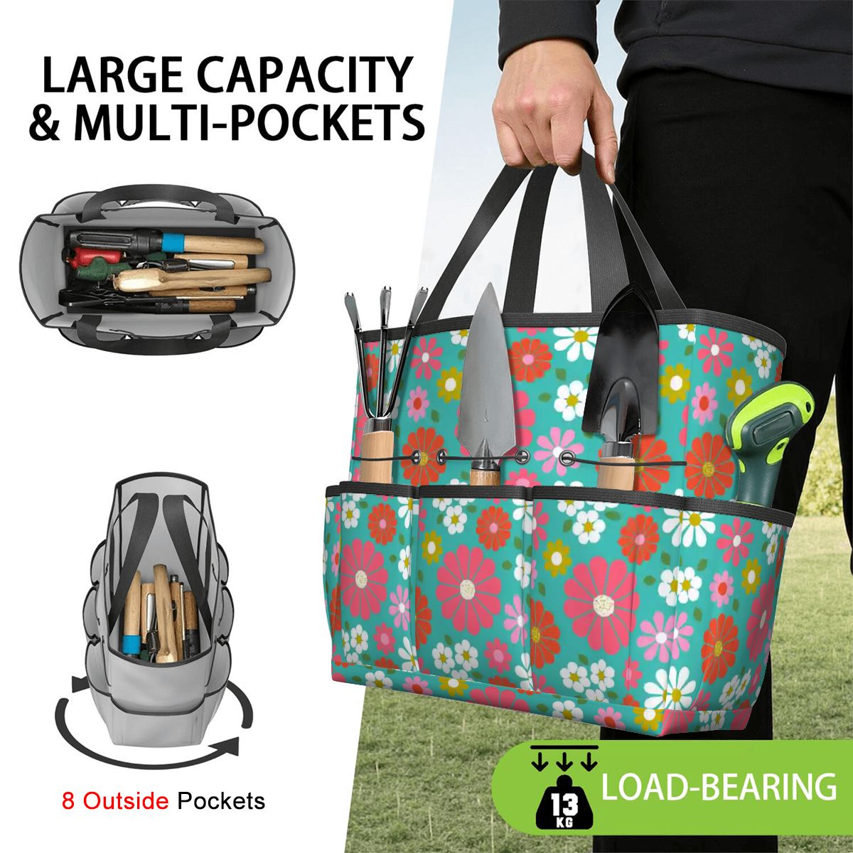 Kate McEnroe New York Retro Floral Garden Tool Tote Bag Gardening Organizer CaddyGarden Tool BagKiELgb7cwh