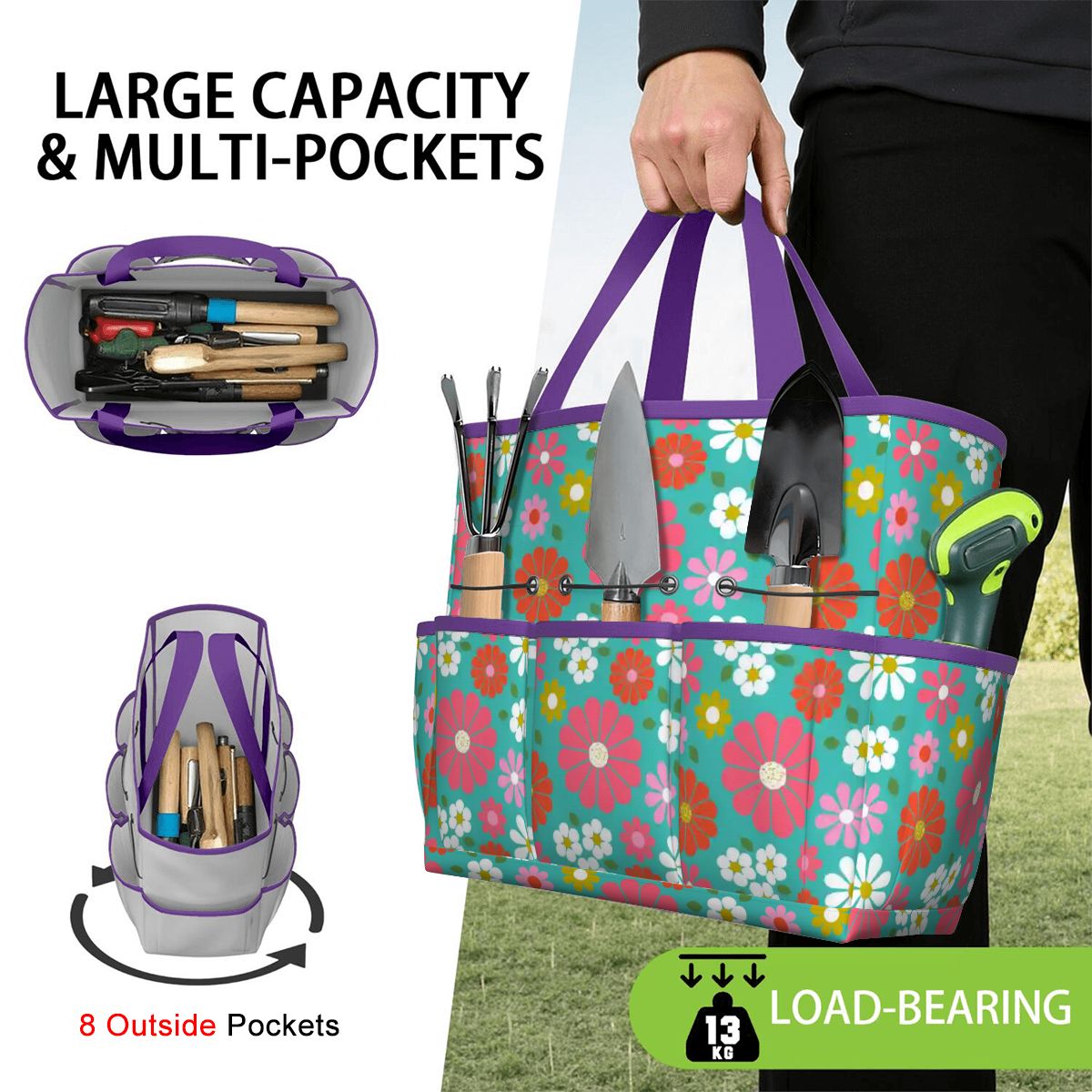 Kate McEnroe New York Retro Floral Garden Tool Tote Bag Gardening Organizer CaddyGarden Tool BagKiELgb7cwh