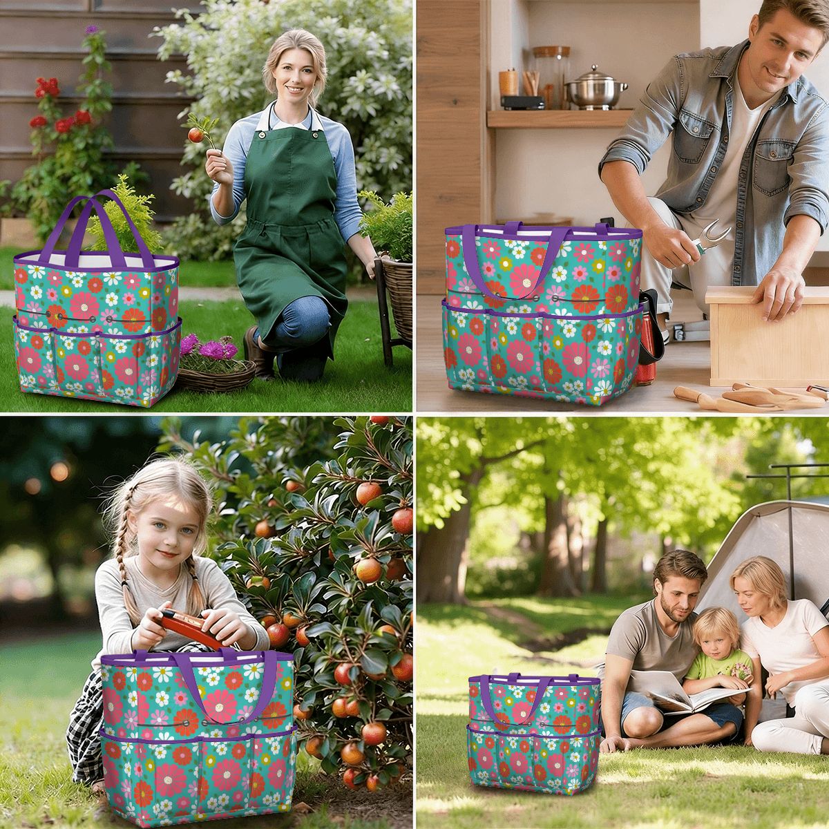 Kate McEnroe New York Retro Floral Garden Tool Tote Bag Gardening Organizer CaddyGarden Tool BagKiELgb7cwh