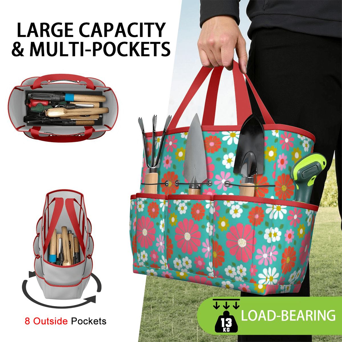 Kate McEnroe New York Retro Floral Garden Tool Tote Bag Gardening Organizer CaddyGarden Tool BagKiELgb7cwh