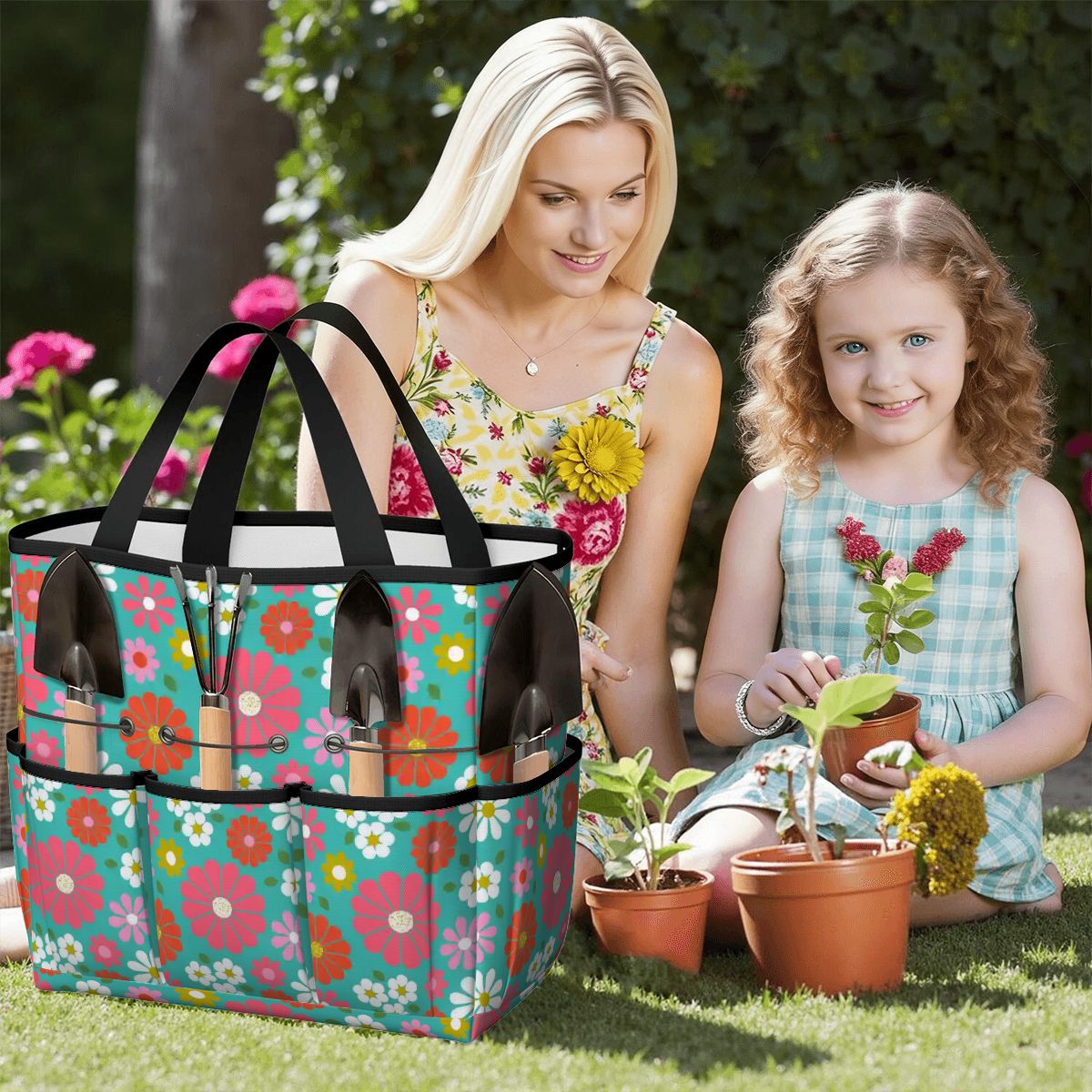 Kate McEnroe New York Retro Floral Garden Tool Tote Bag Gardening Organizer CaddyGarden Tool BagKiELgb7cwh