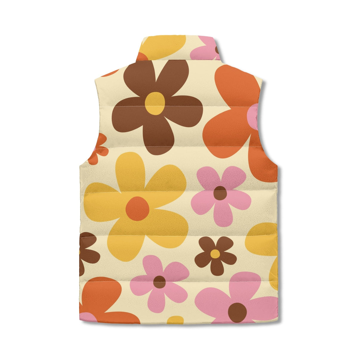 Kate McEnroe New York Retro Floral Groovy Puffer Vest, Mid Mod 70s Flower Power Lightweight Jacket, Vintage Chic OuterwearPuffer JacketsNO51XXPW - 1