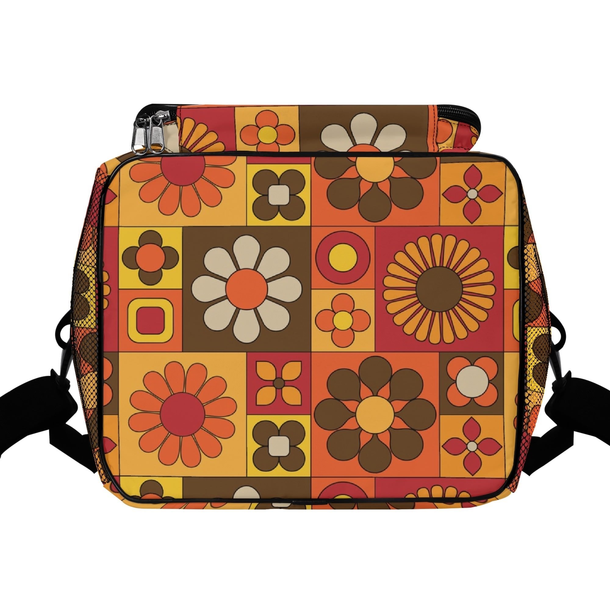 Kate McEnroe New York Retro Floral Insulated Cooler Bag, Mid Century Modern Picnic Lunch Tote, 70s MCM Groovy Flower Power Thermal CarrierLunch BagsNO5G440W - 1