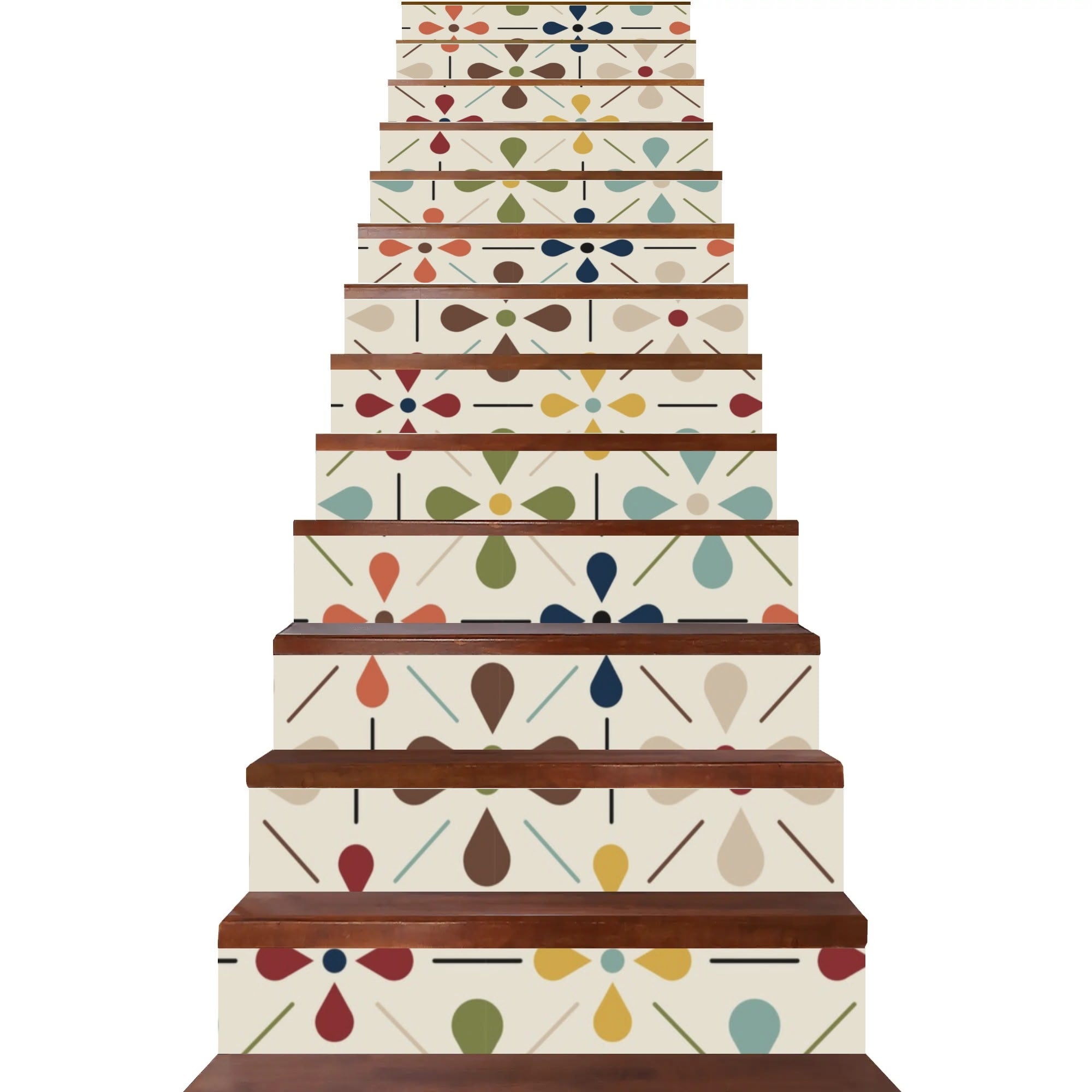 Kate McEnroe New York Retro Floral Mid Century Modern Peel and Stick 13Pcs Stair Riser Decals, Geometric Scandinavian Home DecorStair RisersW1MD139Y - 1