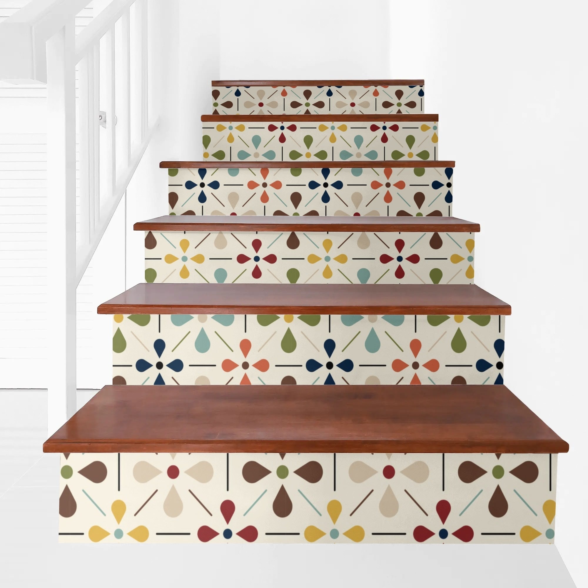 Kate McEnroe New York Retro Floral Mid Century Modern Peel and Stick 6Pcs Stair Riser Decals, Geometric Scandinavian Home DecorStair RisersWJL56M7N - 1