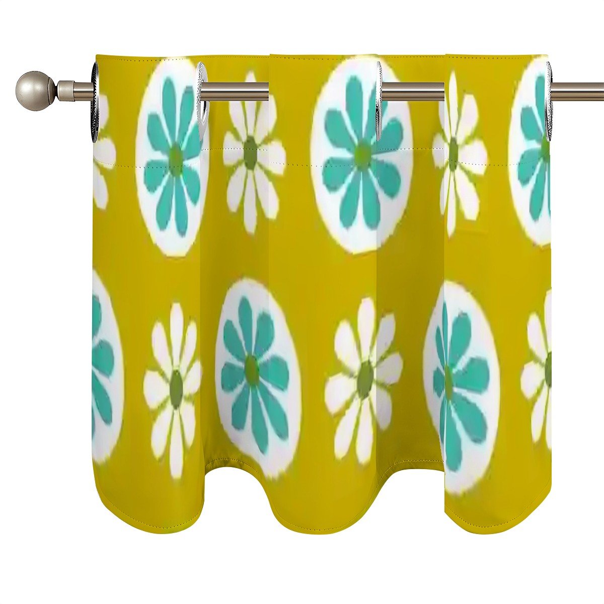 Kate McEnroe New York Retro Floral Window Valance, Mid Century Mod Daisy Kitchen Curtain, 60s Groovy Grommet Short DrapesValancesDy8aamvSAR